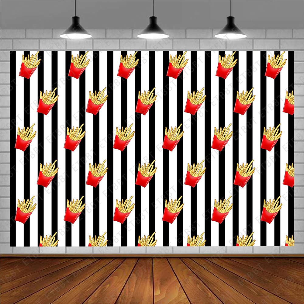 Emdspr 7X5Ft French Fries Backdrop Funny Fried Junk Food Snack Picnic Party Photography Background Black And White Stripes Party