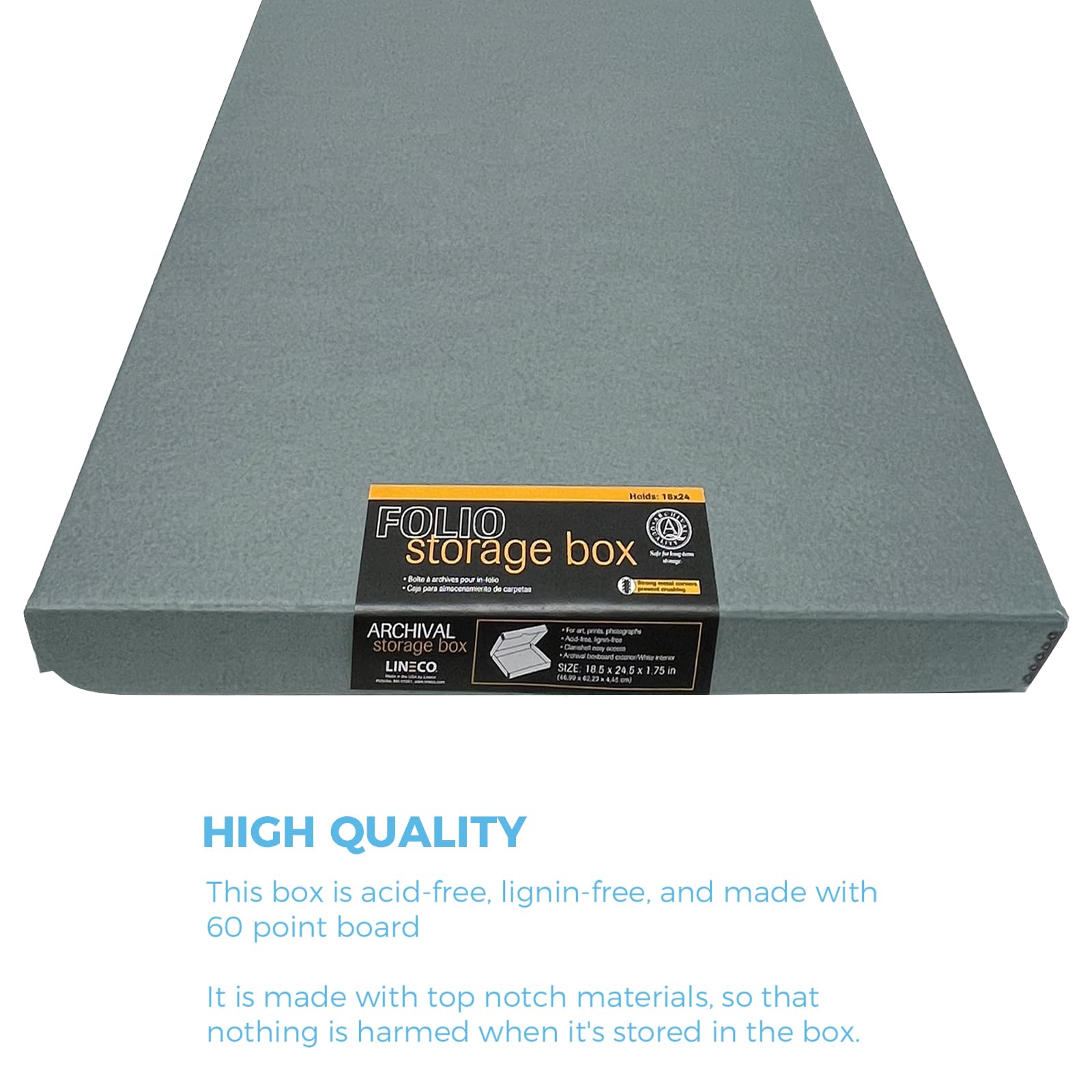 Lineco Folio Storage Box, Clamshell Design With Metal Edge. 18.5X24.5X1.75 In, Archival Boxboard, Preserve Photos, Prints, Cards, Magazines, Documents, Art, Ephemera, Family Records, Gray, Pack Of 2