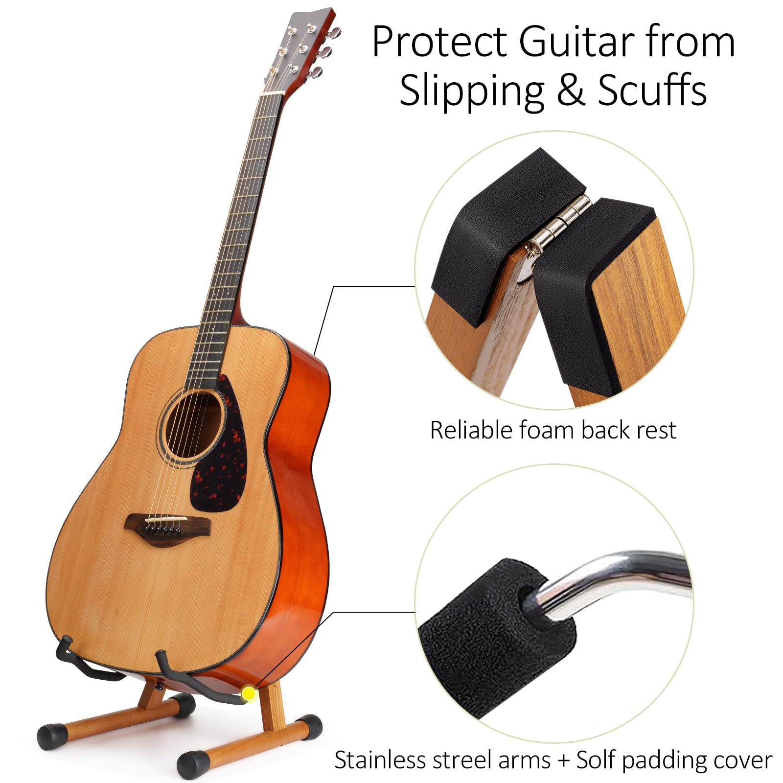 Snigjat Wood Guitar Stand, Acoustic Guitar Stand, A Frame Folding Electric Guitar Display Stand With Padded Foam, Bass Wooden Gu