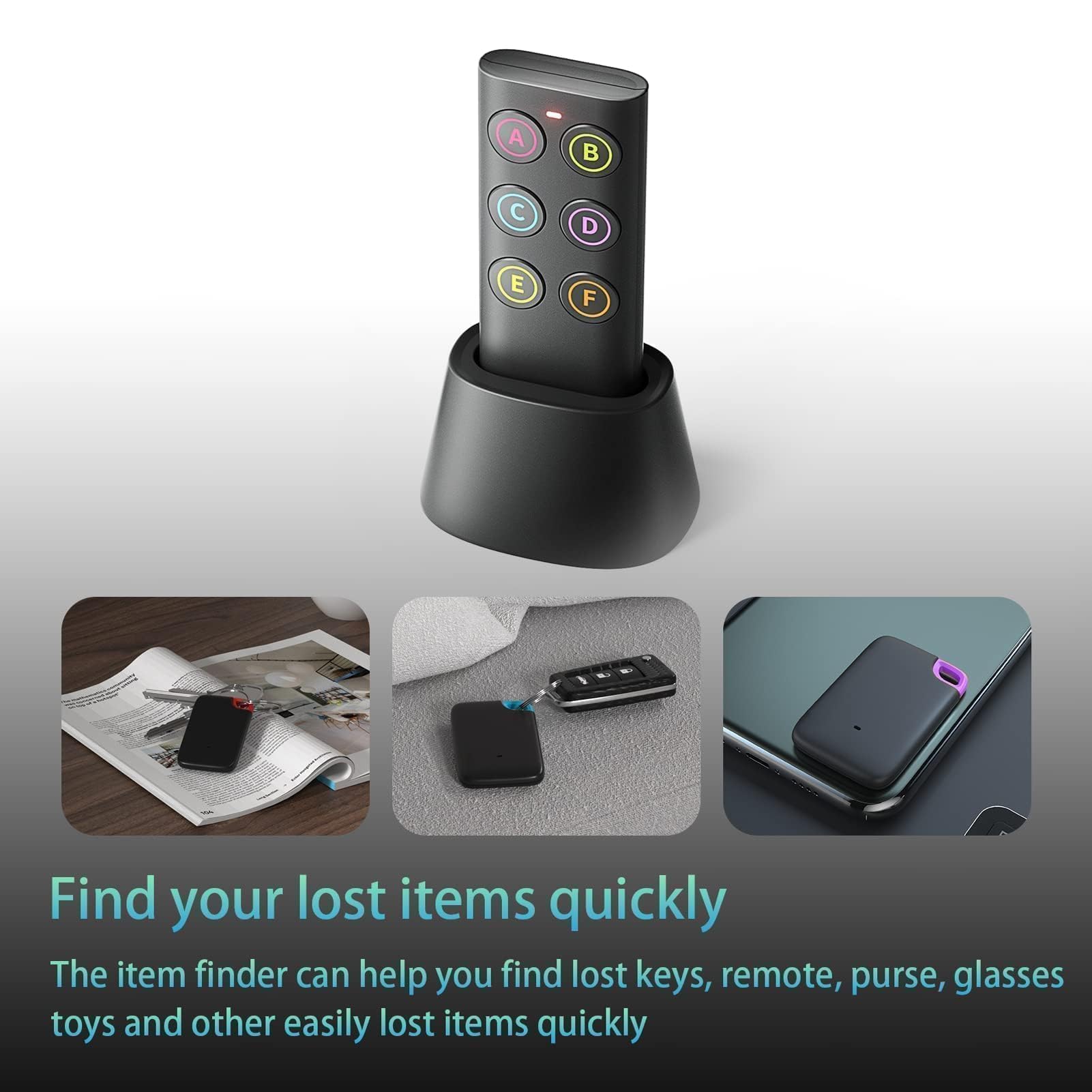Vodeson Key Finder Easy To Use Anti Loss Device With 6 Color Coded Receivers And Rf Transmitter Remote Control Finder,Key Finder Locator With Sound   Remote Finder Gift Design For Mom And Dad