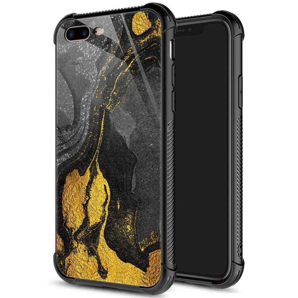 Iphone Se 2022/Se 2020 Case,Tempered Glass Iphone 8 Case For Boys Men,Black Golden Marble Iphone 7 Cases Shockproof Anti Scratch