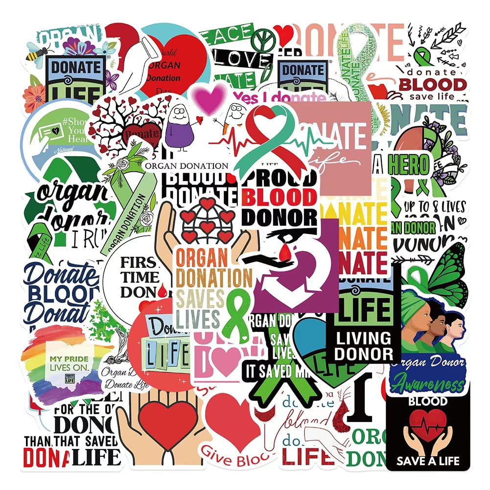 Donate Life Stickers |50 Pcs Blood Organ Donation Waterproof Vinyl Decals For Hardhat Notebook Water Bottles Laptop Luggage Cup
