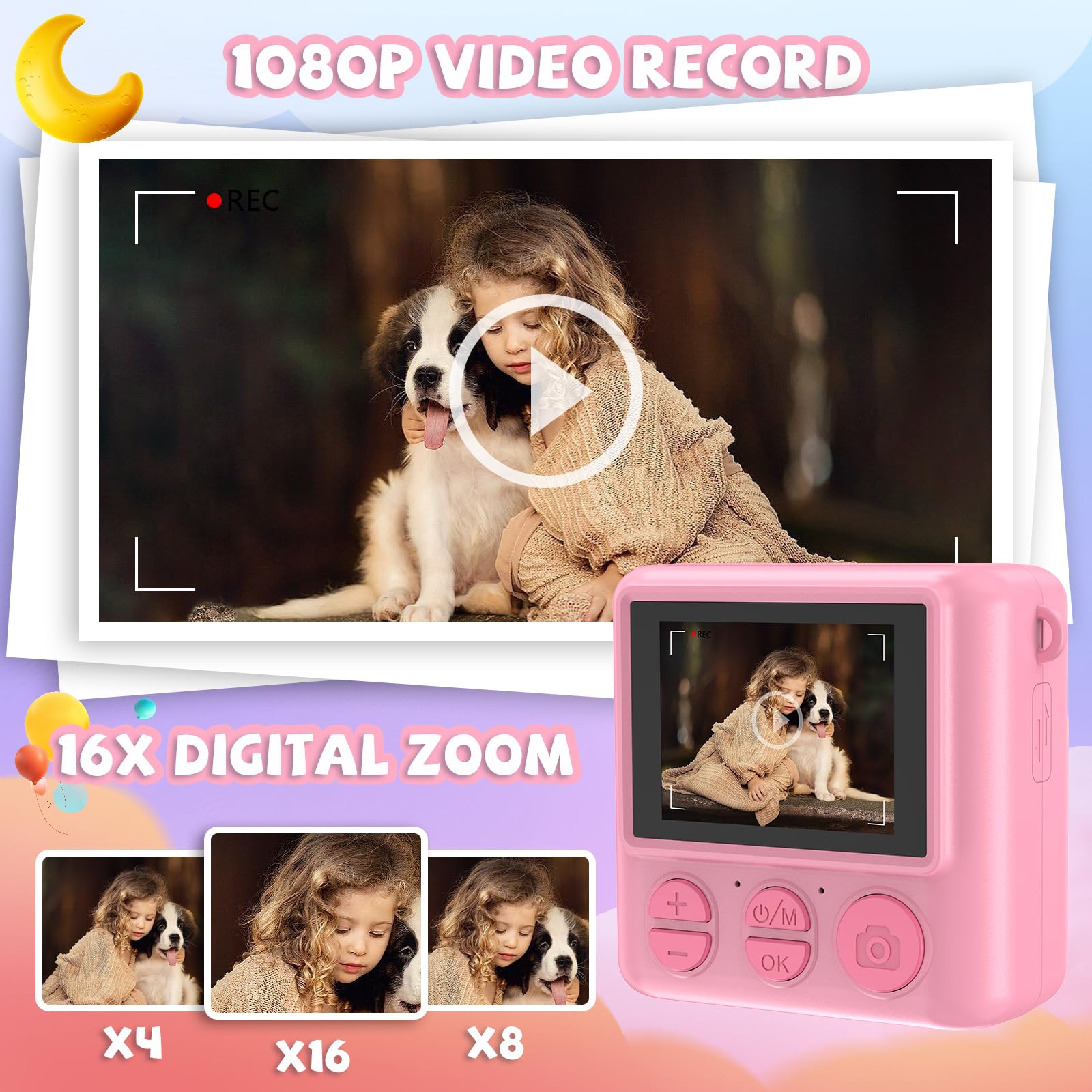 Jpverly Instant Print Camera For Kids   Hd Video, 32Gb Sd Card, Portable Toy For Girls & Boys Age 3 12, Christmas Birthday Gifts
