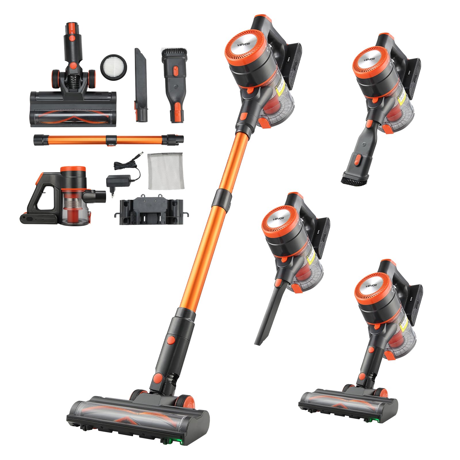 VEVOR Cordless Vacuum Cleaner, 40KPA Max Suction, Rechargeable Anti-Tangle Stick Vacuum with LED Display Screen, Lightweight Han