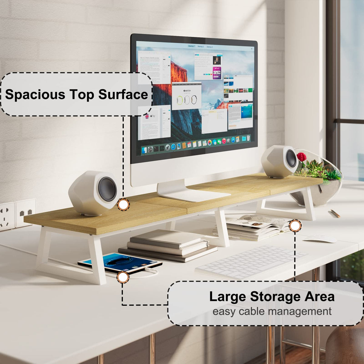 Teamix 42 Inch Large Dual Monitor Riser, Extra Long Monitor Stand Rise ...