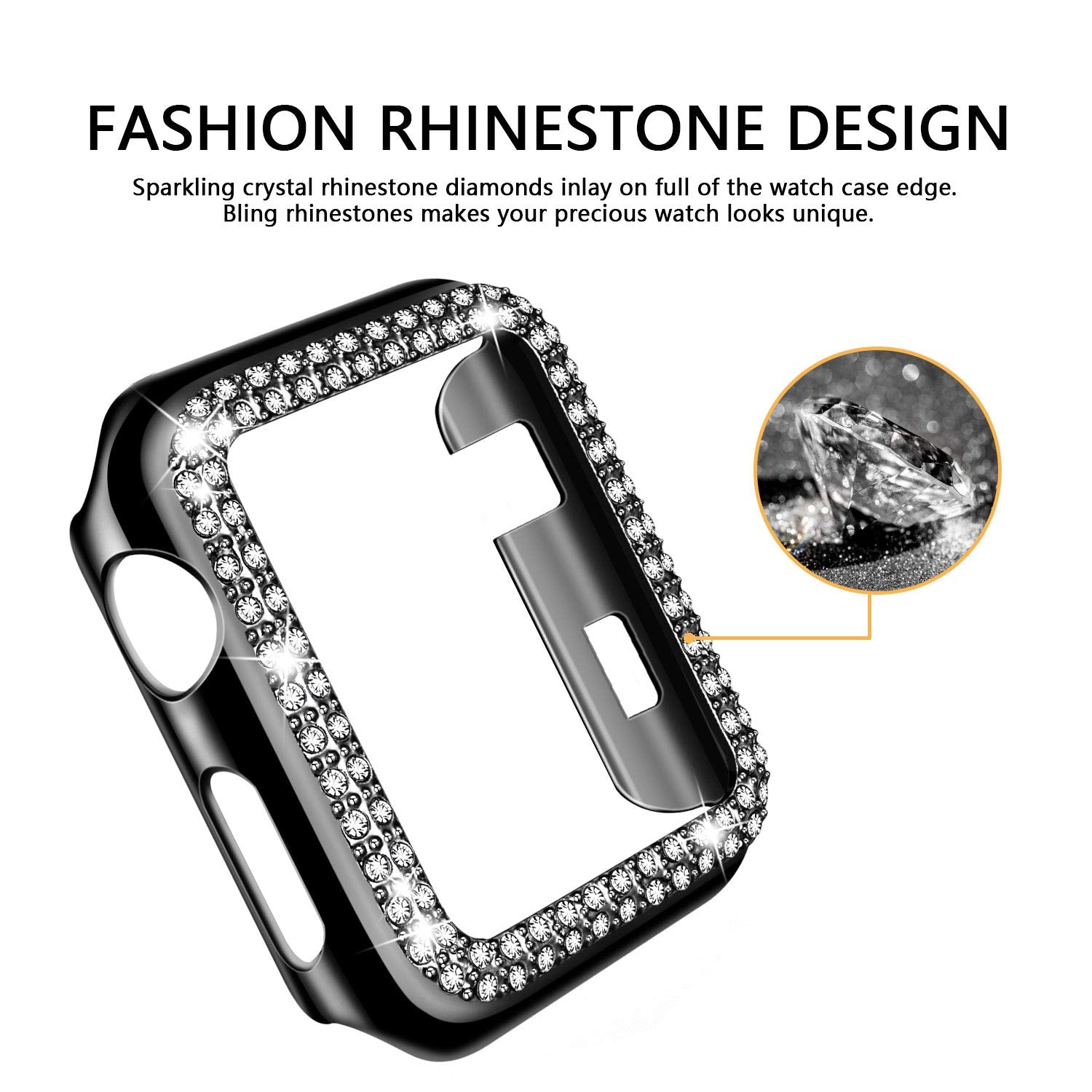 Adepoy Compatible For Apple Watch Case 42Mm Series 3/2/1 Bling Rhinestone Apple Watch Protective Case Bumper Frame Case Cover Fo