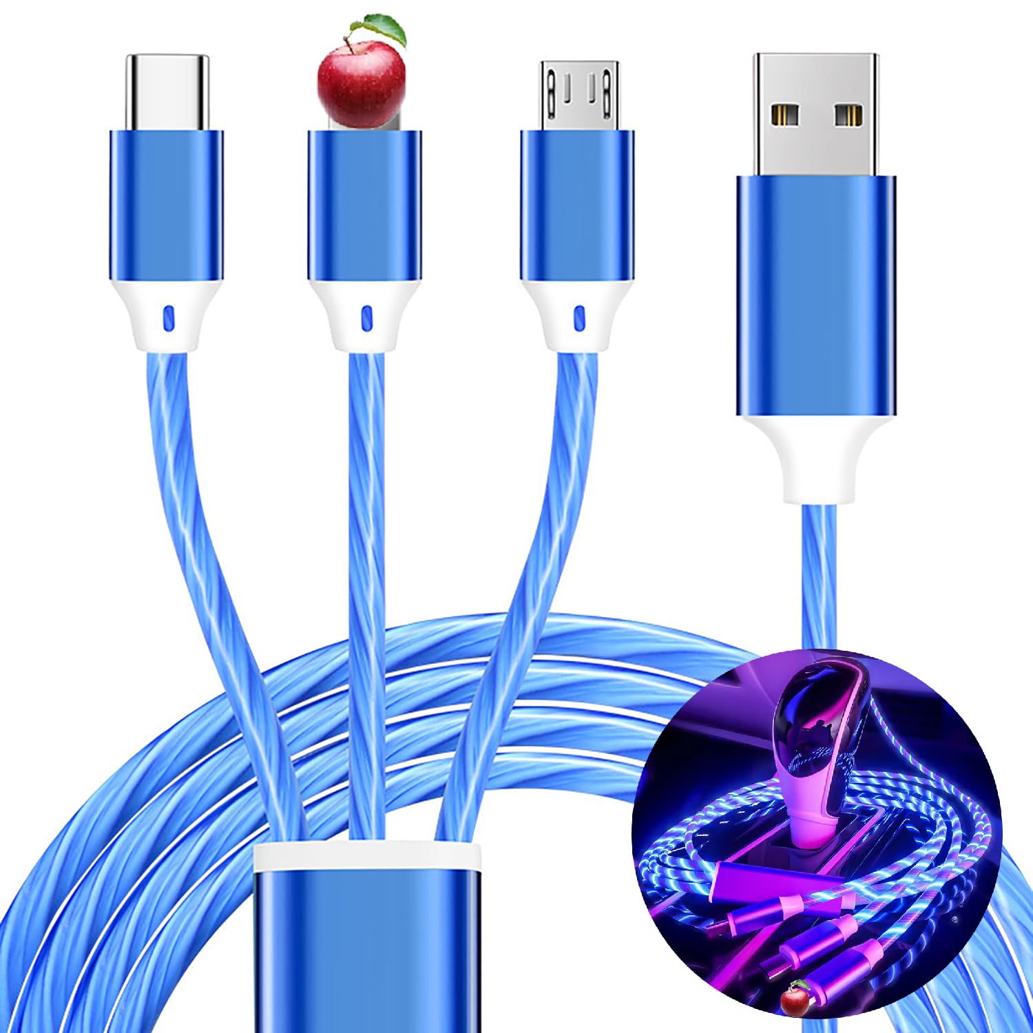 Tistippl 3 In 1 Light Up Charging Cable,Multi Led Charging Cable,Light Up Charger Cord,3A Usb Cable,Compatible With Most Smart P