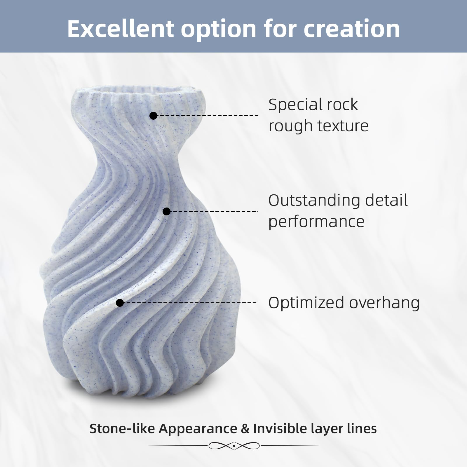 Geeetech Marble Pla Filament, Stone-Like Appearance, 1.75Mm 3D Printing Filament 1Kg(2.2Lbs), Dimensional Accuracy +/- 0.03 Mm,