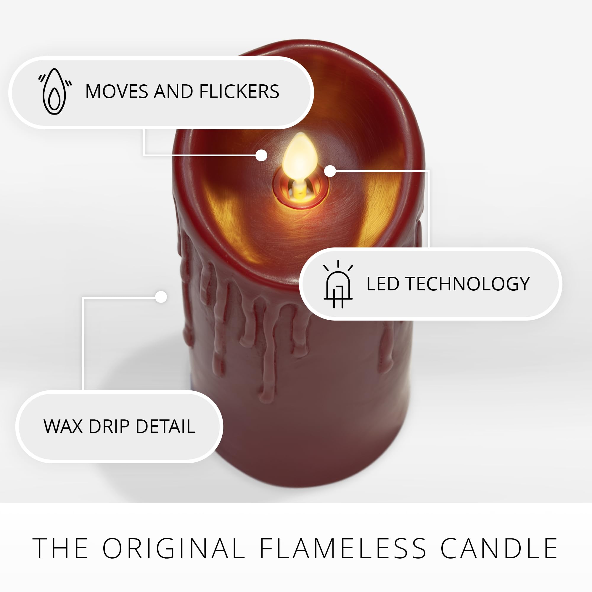 Luminara Burgundy Wax Drip Flameless Candle Led Battery Operated Moving Flame Lights Pillar Unscented Real Wax With Dripped Edge