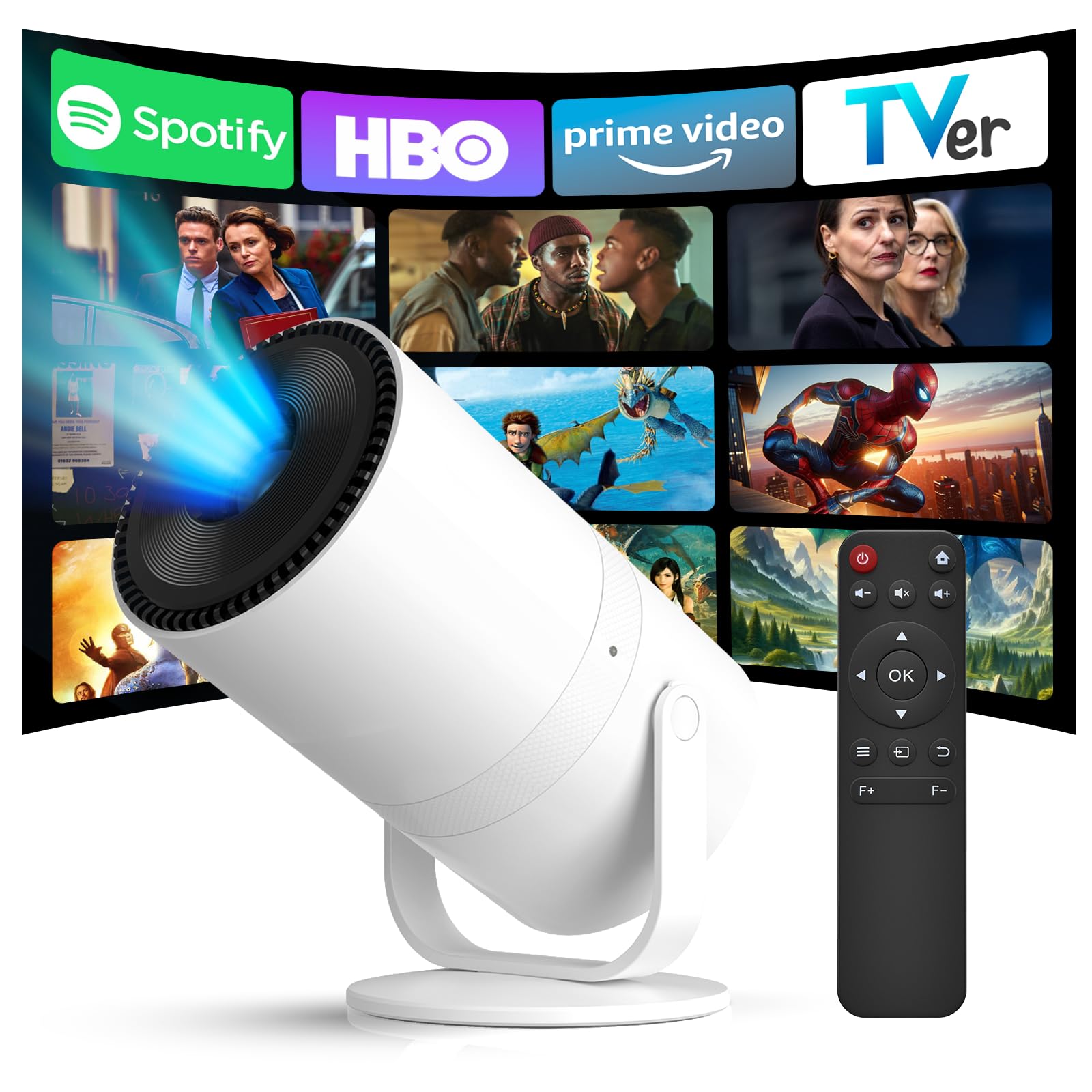 [Built-in Apps] Mini Projector with WiFi and Bluetooth & Android 12, Electric Focus 1080P Mini Portable Projector, Compatible wi