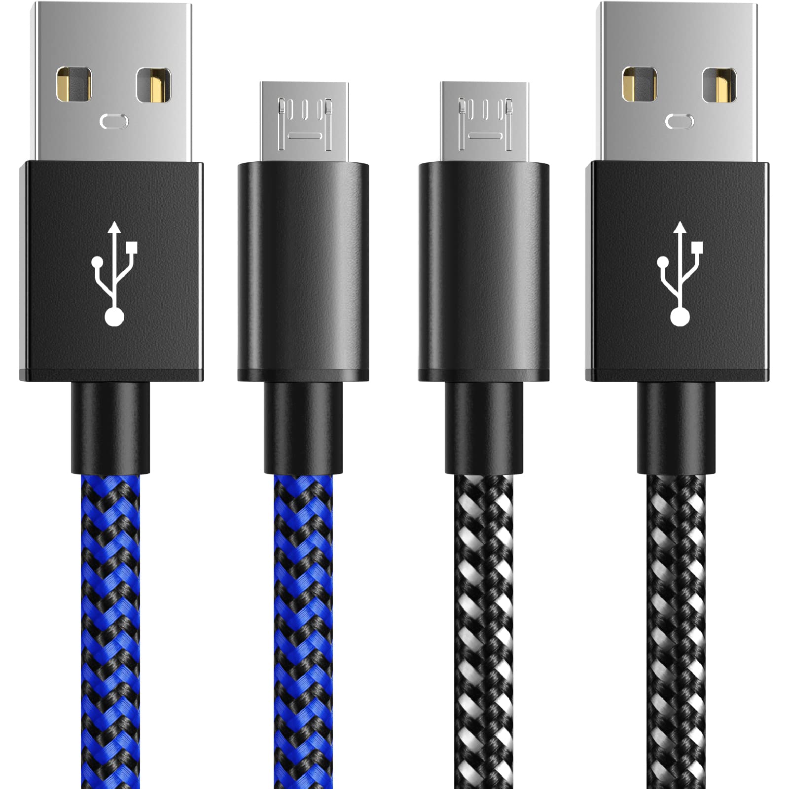 Ps4 Controller Charger Charging Cable 10Ft 2 Pack Nylon Braided Extra Long Micro Usb 2.0 High Speed Data Sync Cord Compatible Fo