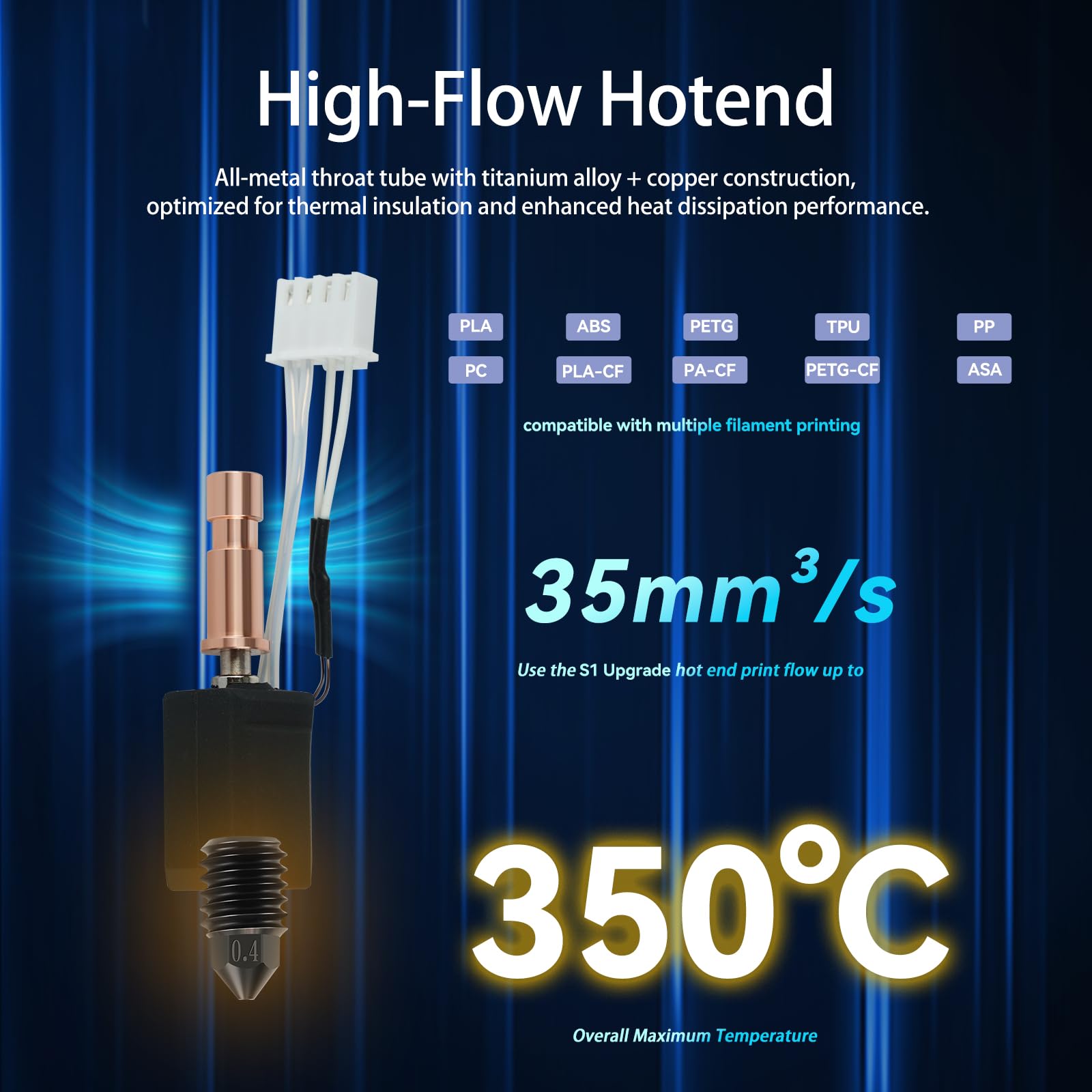 Bamboosegd Kobra S1 Ceramic Hotend 3Pcs 0.4Mm Hardened For Anycubic Kobra S1 Hotend For Kobra S1 Combo Head S1C 3D Printer 24V 4
