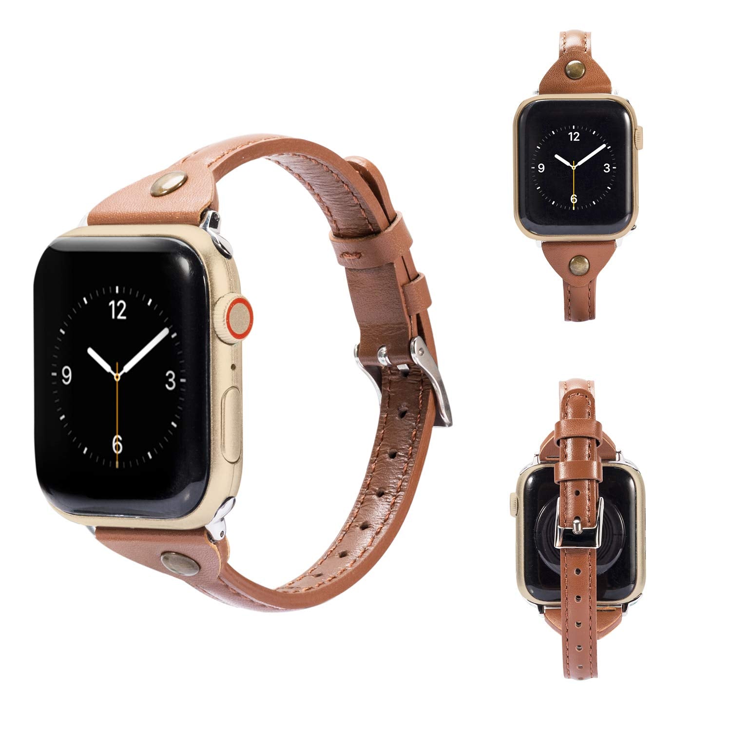 Wearlizer Brown Slim Leather Compatible With Apple Watch Bands 38Mm 40Mm 41Mm For Iwatch Se Womens Mens Strap Classic Simple Wri