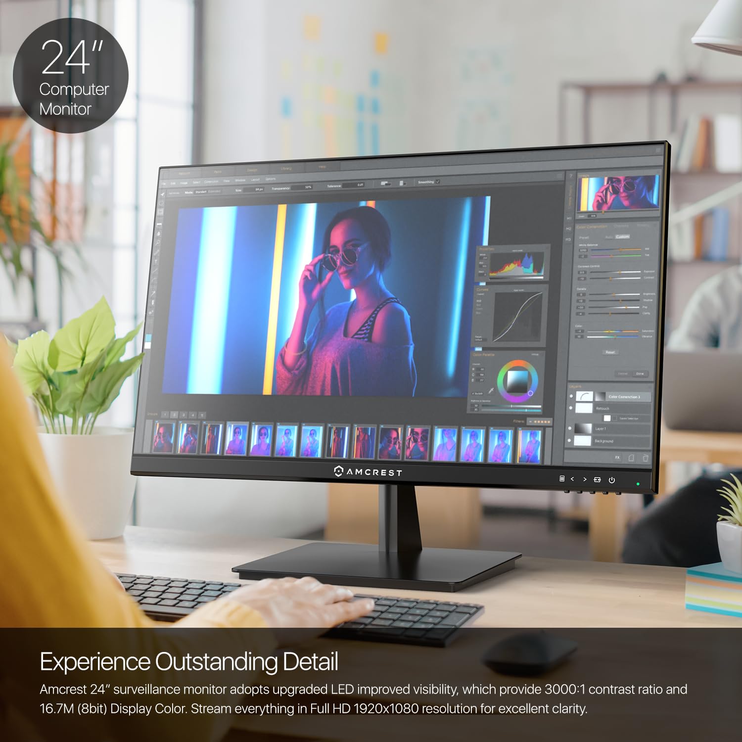 Amcrest 24/7 Surveillance Video Monitor Screen, 24 Inch Pc Computer Nvr/Dvr Monitor, 1080P Fhd 60Hz With Hdmi Vga, Micro Bezel D