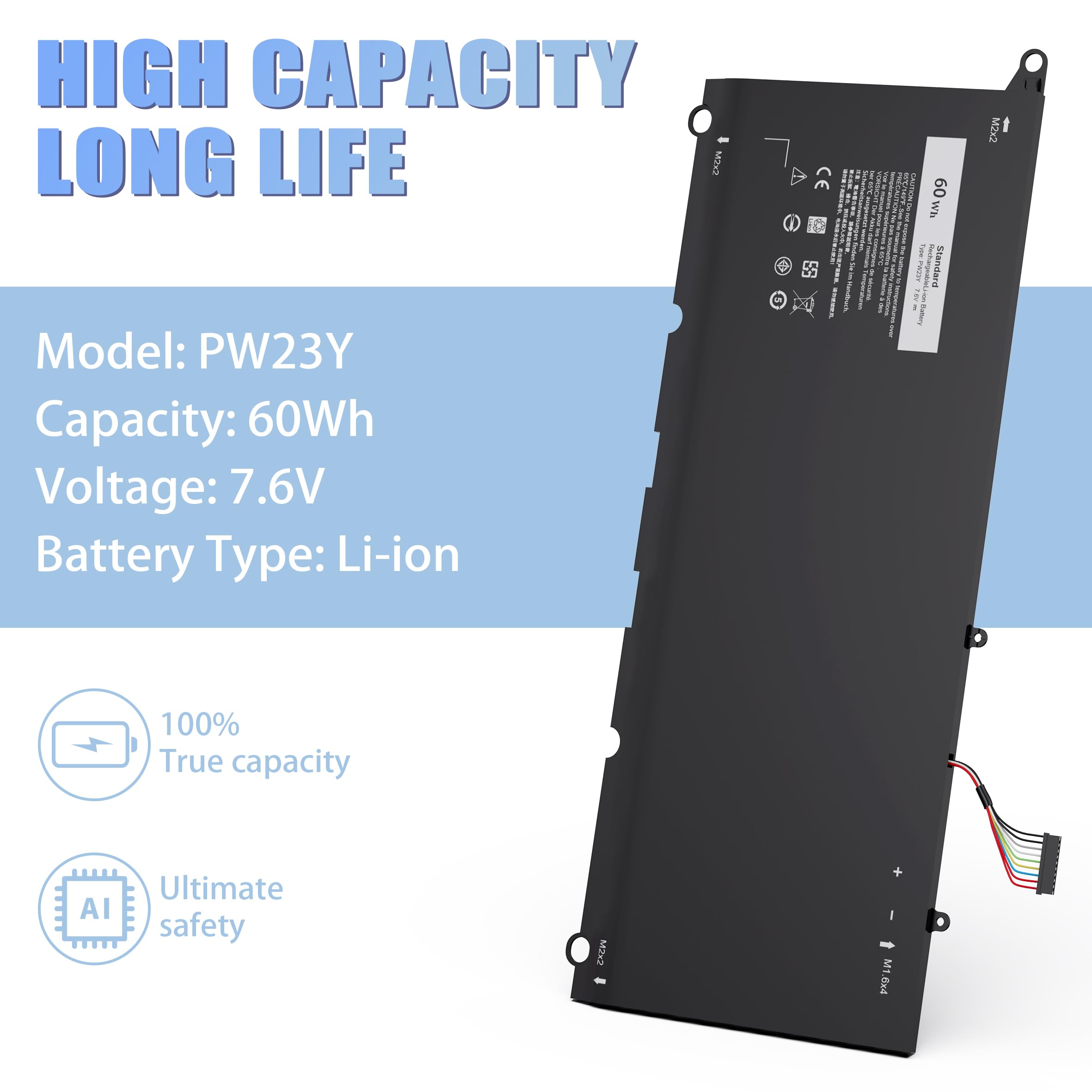 New Pw23Y Laptop Battery Replacement For Dell Xps 13 9360 13 9360 D1605G 13 9360 D1605T 13 9360 D1609 13 9360 D1609G 13 9360 D17