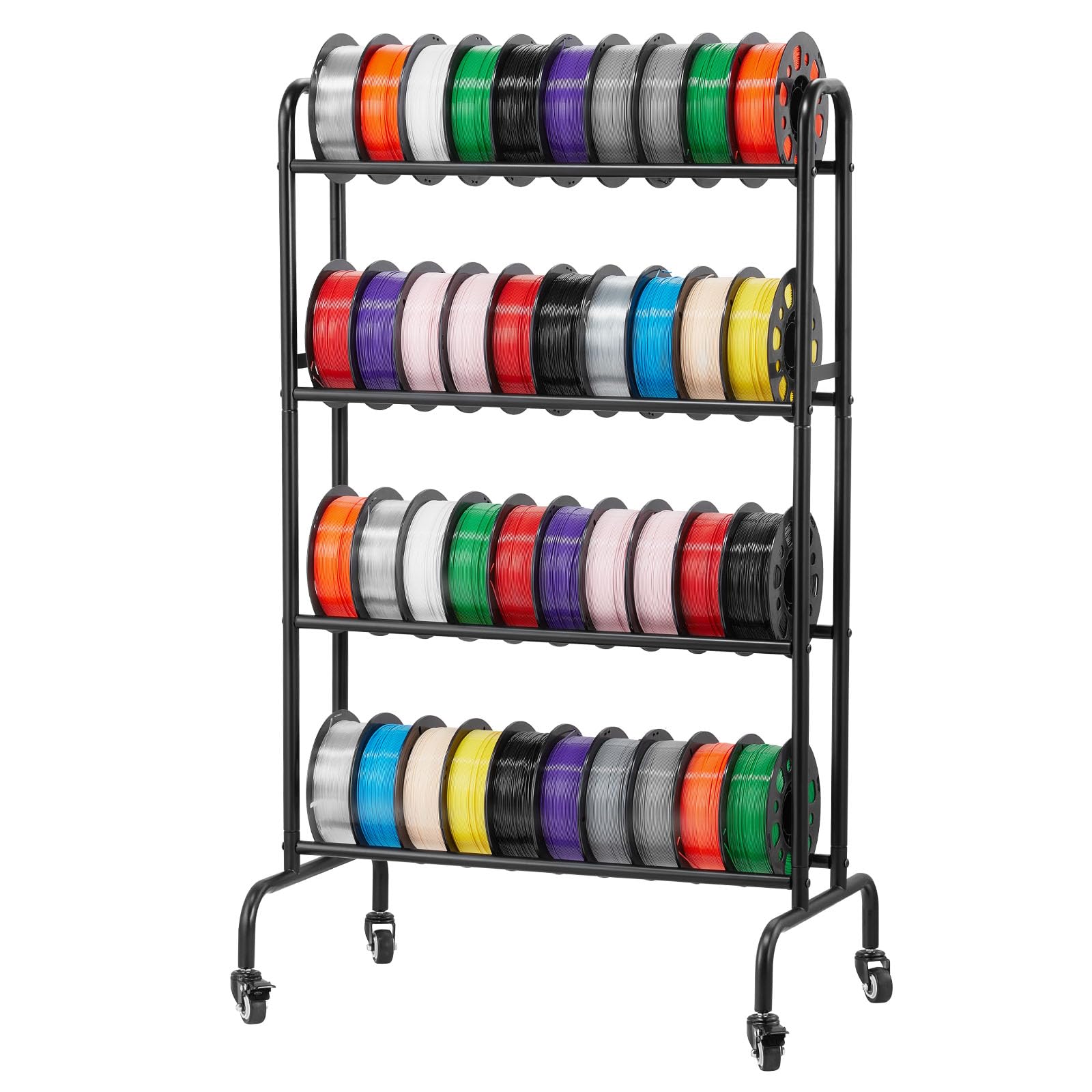 VEVOR 3D Printer Filament Storage Rack, 4 Tier Heavy Duty Storage Shelf, Rolling Filament Spool Holders Racks with Wheels, Filam