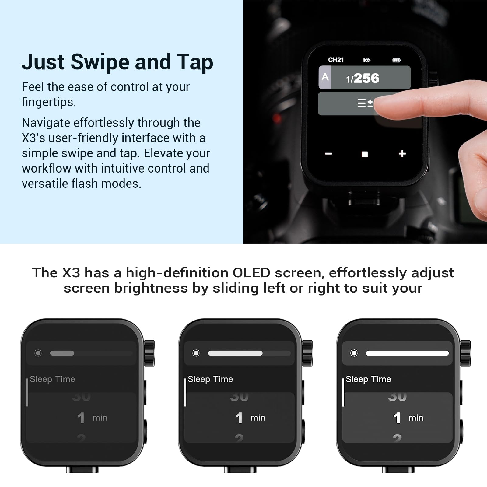 Godox X3-F Touchscreen Ttl Wireless Flash Trigger For Fuji Camera, 1/8000S Hss Ttl Tcm Function, Built-In Battery Usb-C Charge F