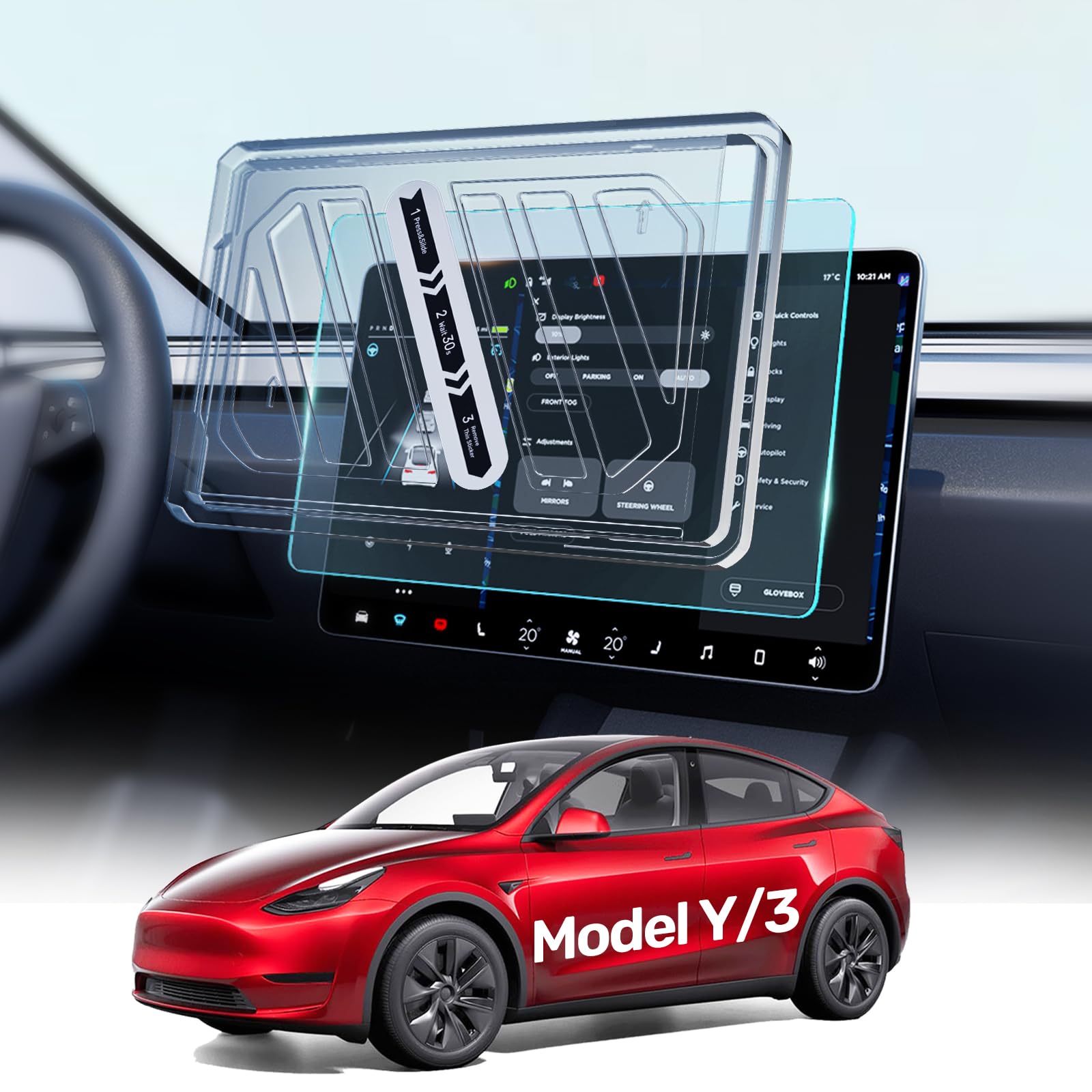 Upgraded 2024 Tesla Model Y/3 Screen Protector Accessories [No Fingerprints & Glare] [Easy Install] 9H Matte Tempered Glass Desi