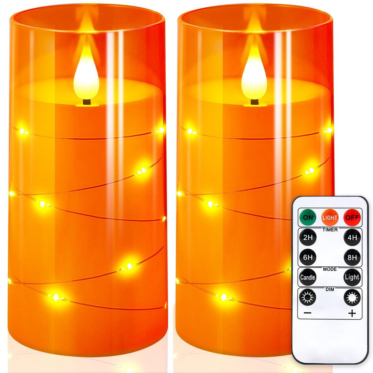 Nurada 3''X6''Flickering Flameless Candles: Built-In Star String Lights 3D Wick Battery Operated Led Pillar Candles With Remote 