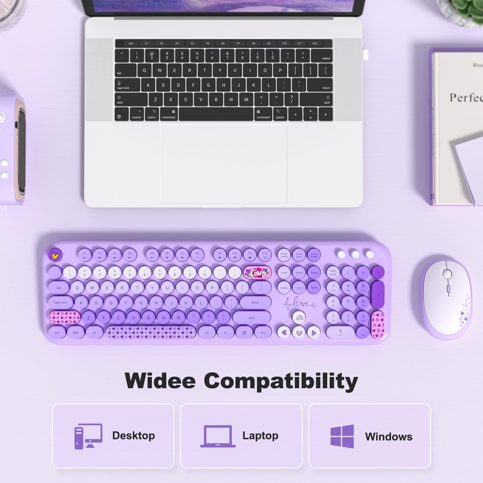 Mofii Wireless Keyboard And Mouse Combo, Cute Keyboard Full Size And Wireless Mouse, 2.4Ghz Retro Typewriter Keyboard Wireless M