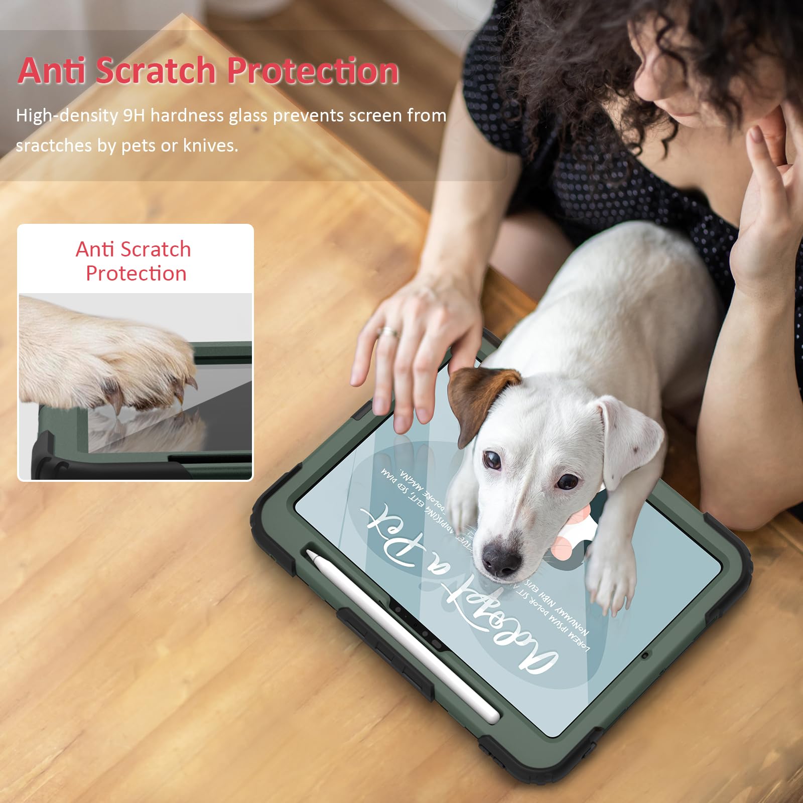 Ambison For Ipad Pro 11 Inch Case 2024(M4, 5Th Generation),With 9H Tempered Glass Screen Protector,Full Body Heavy Duty Shockproof Protective Cover With 360� Rotate Strap Stand,Pencil Holder Green