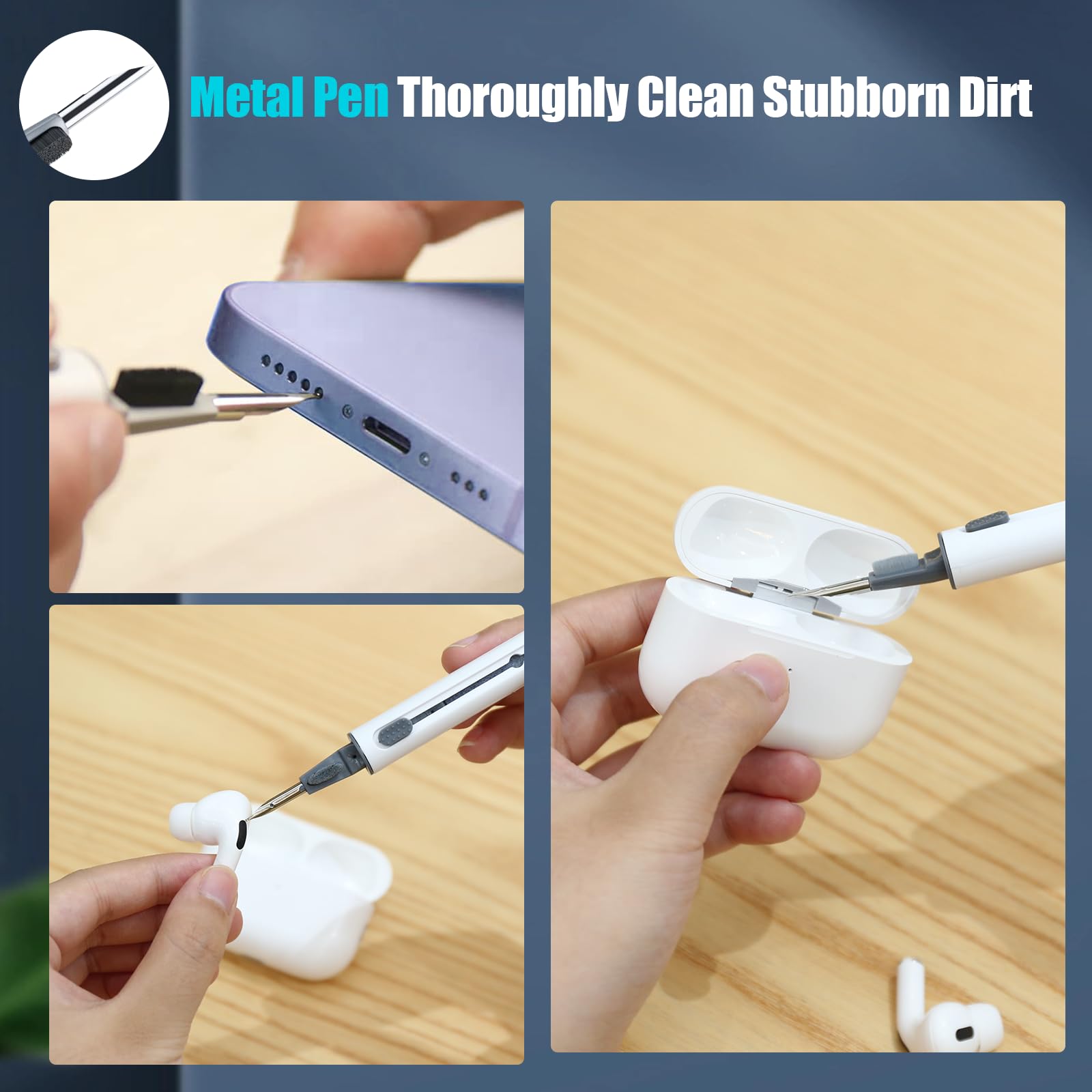 Akiki Cleaner Kit For Airpods, Earbuds Cleaning Kit For Airpods Pro 1 2 3, Phone Cleaner Kit With Brush For Bluetooth Earbuds Cl