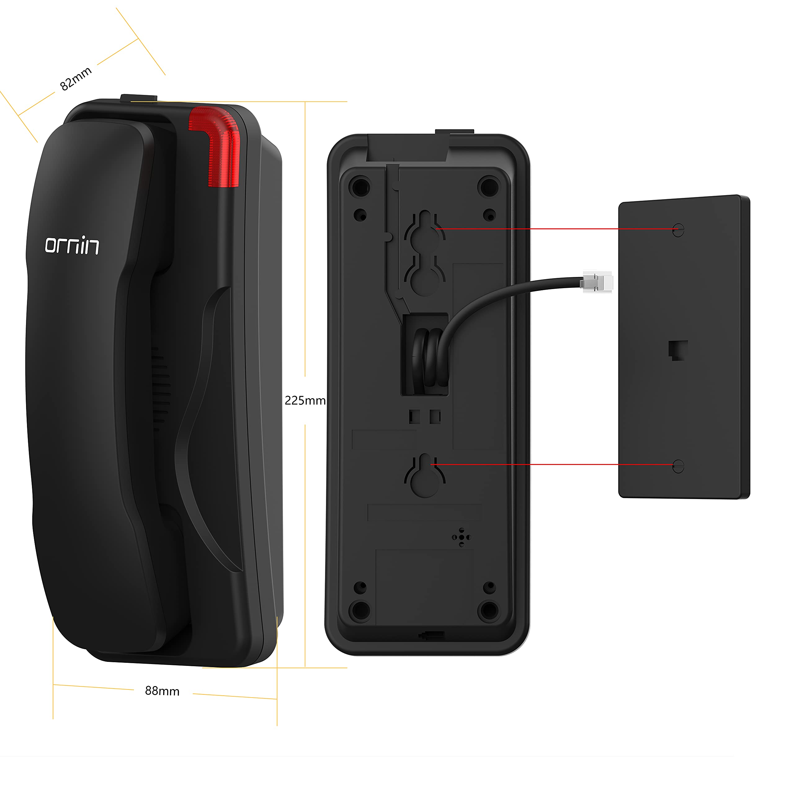 Ornin T108 Trimline Corded Telephone, Sos Key, Wall Mountable, Hotel And Home Use Phone(Black)