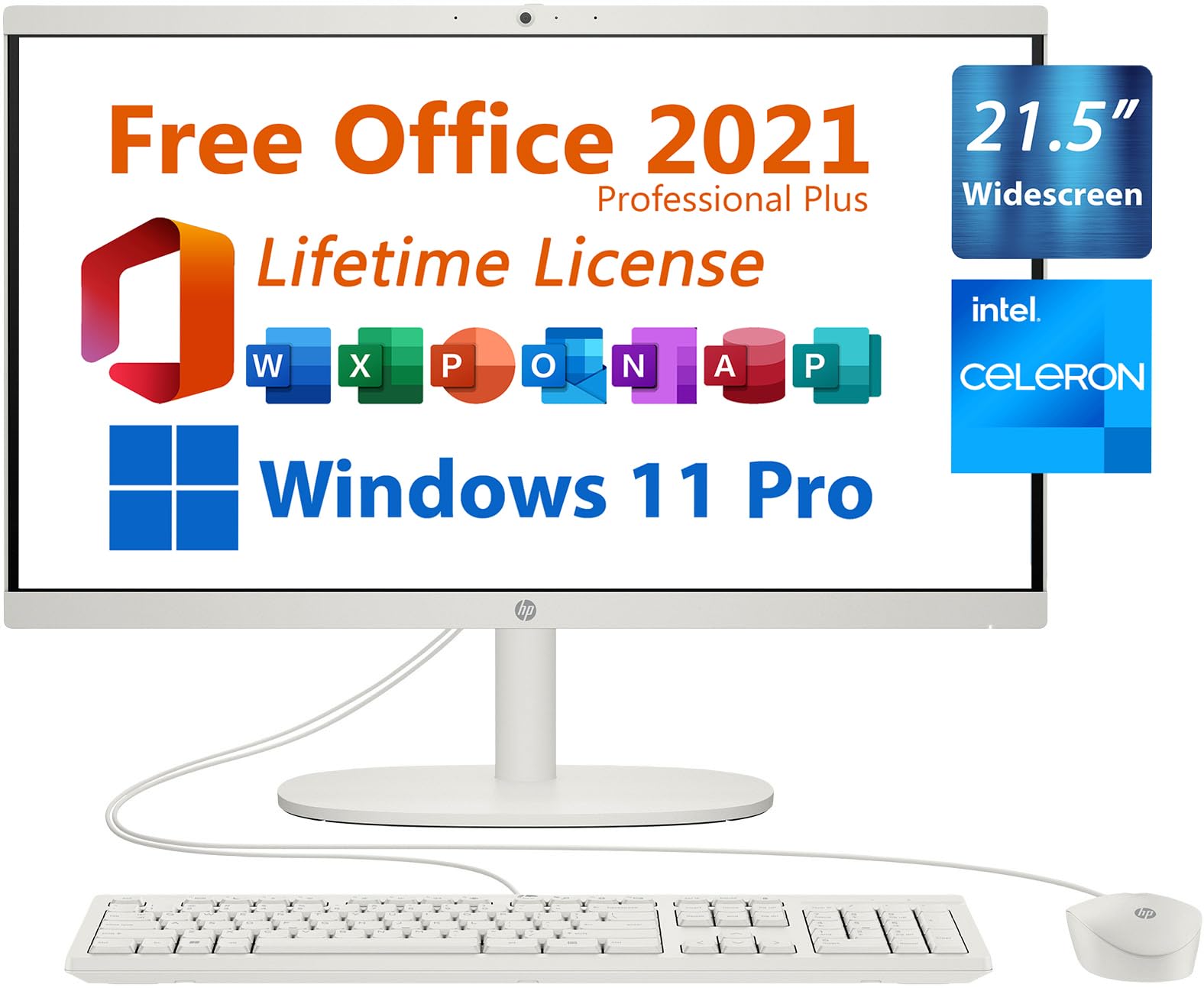 HP 2024 All in One Desktop, 21.5' FHD, Free Microsoft Office 2021 with Lifetime License, Intel 2 Core Celeron J4025 2GHz, 32GB DDR4, 1TB PCIe SSD, USB C, Ethernet, Bluetooth, WiFi 6, Windows 11 Pro
