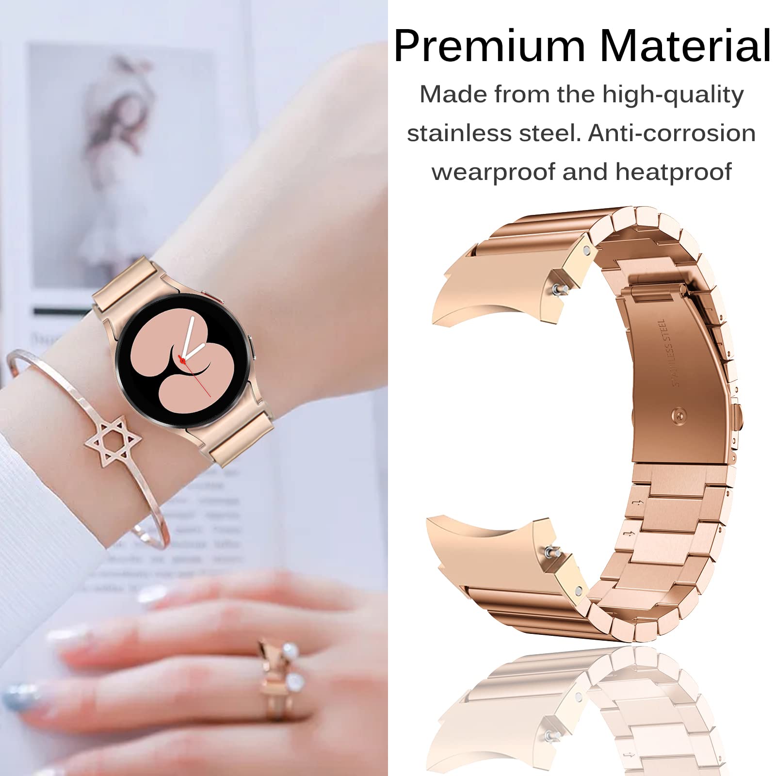 Miimall For Samsung Galaxy Watch 5 Pro 45Mm Band/Watch 5 &4 44Mm 40Mm/Watch 4 Classic 46Mm 42Mm Band Metal, [Upgraded Design]No