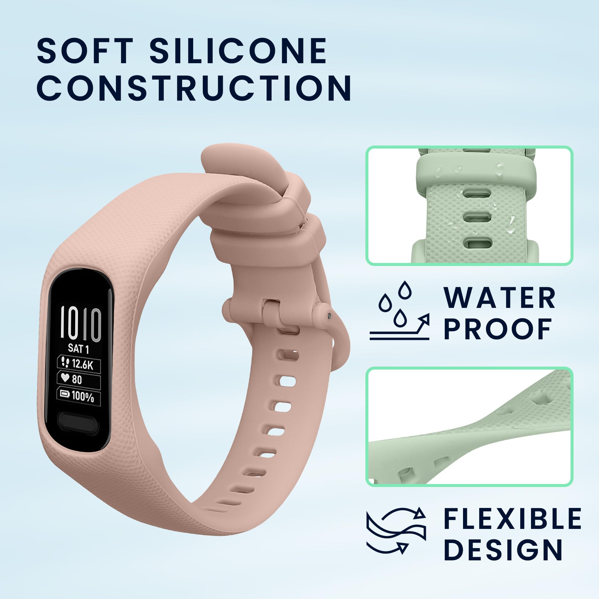 Kwmobile Straps Compatible With Garmin Vivosmart 5 / Smart 5 Straps - 2X Replacement Silicone Watch Bands - Dusty Pink/Pastel Gr