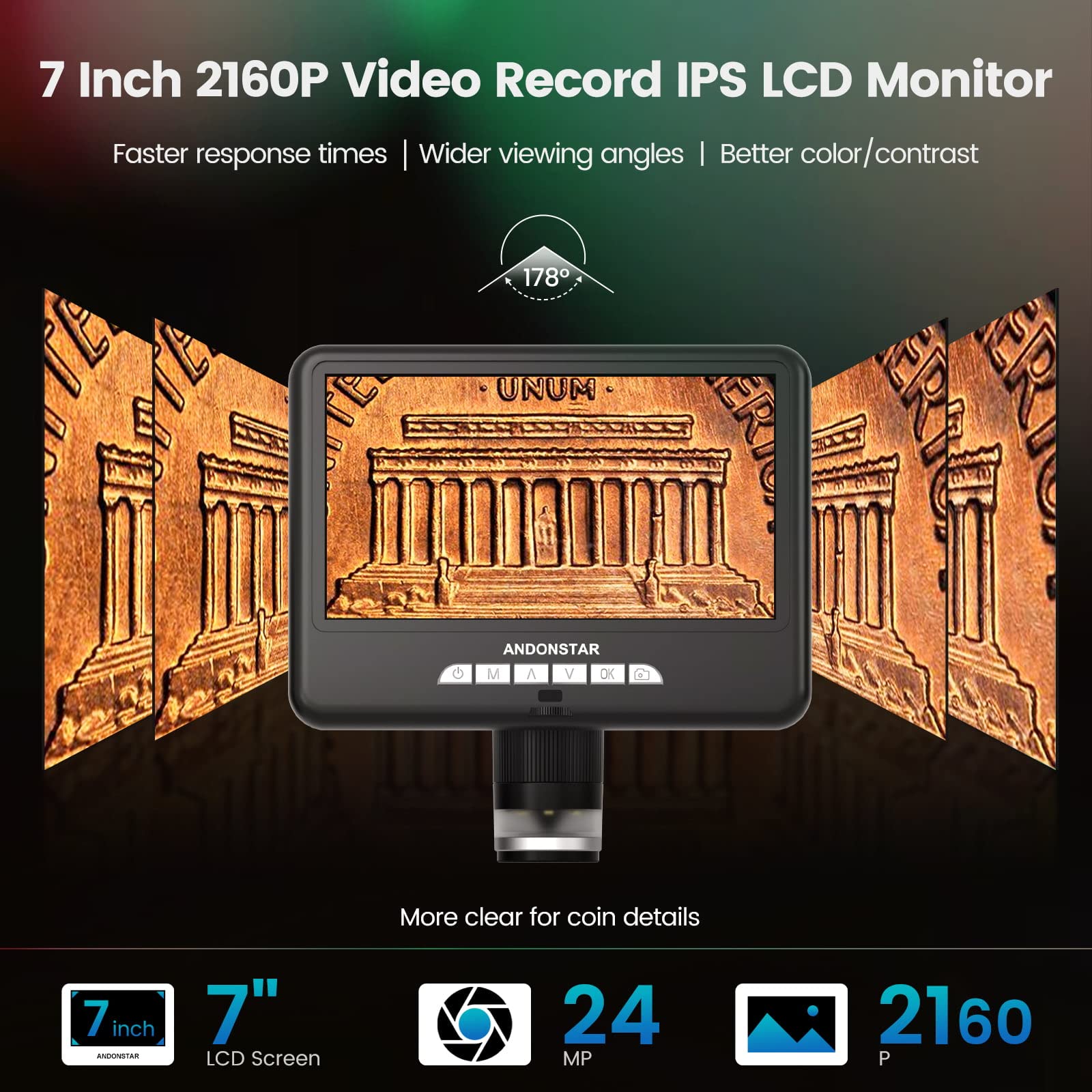 Andonstar Hdmi Digital Microscope Ad207S Pro, Soldering Microscope, Coin Microscope For Error Coins, Electronic Microscope Kit