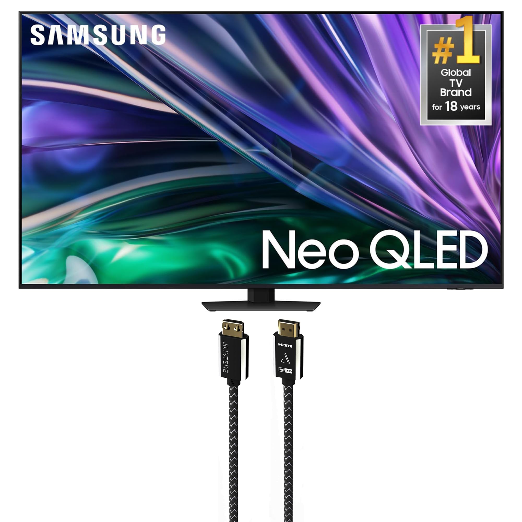 SAMSUNG QN75QN85DBFXZA 75 Inch Neo QLED 4K Smart TV with Dolby Atmos and an Austere 7S-8KHD2-2.5M VII Series 2.5m Premium Braide