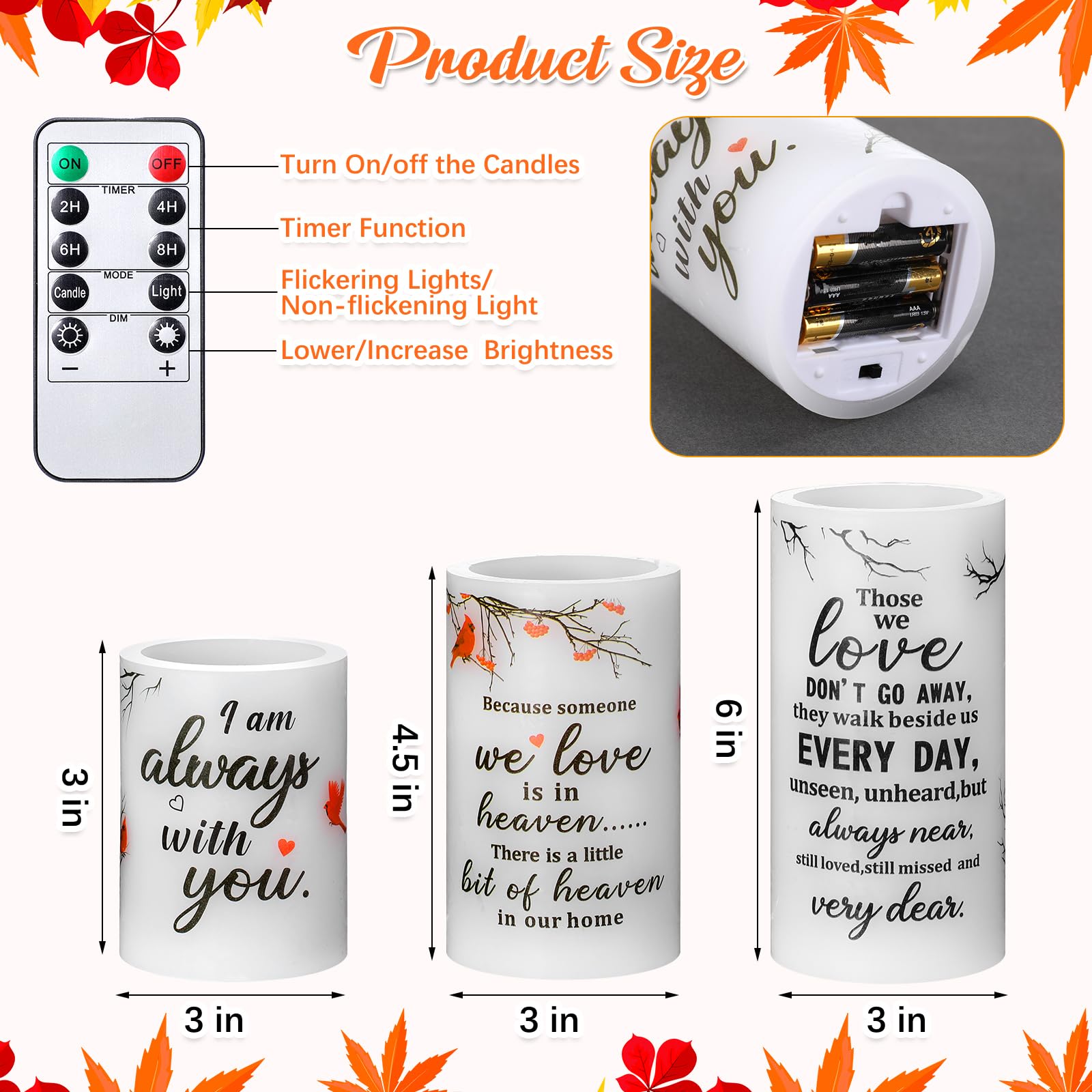 3 Pcs Memorial Candles Memorial Gifts Cardinal Flameless Led Candles Lights Religious Gifts For Loss Of Loved One Sympathy Flame