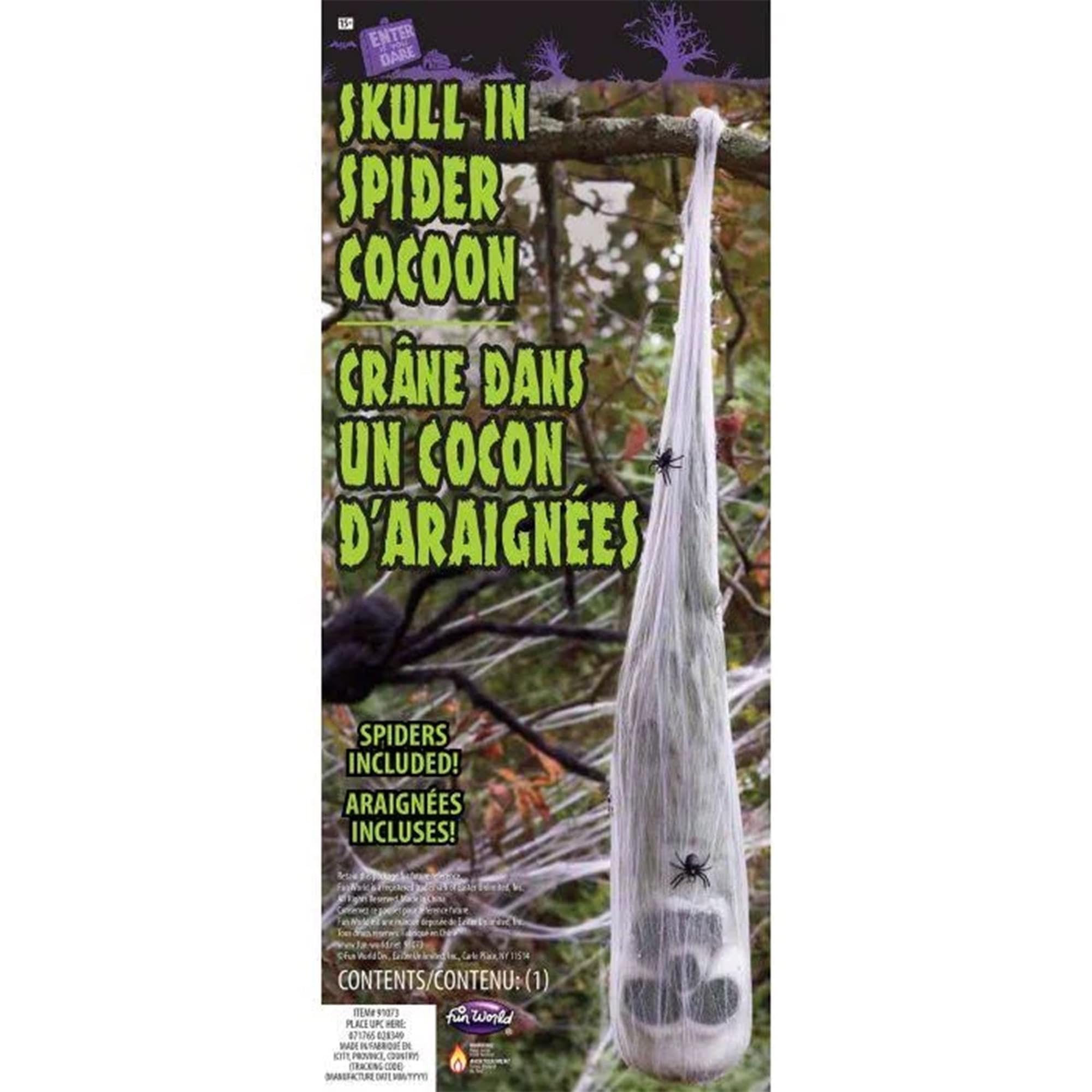 Skull In Spiderweb Cocoon Halloween Prop