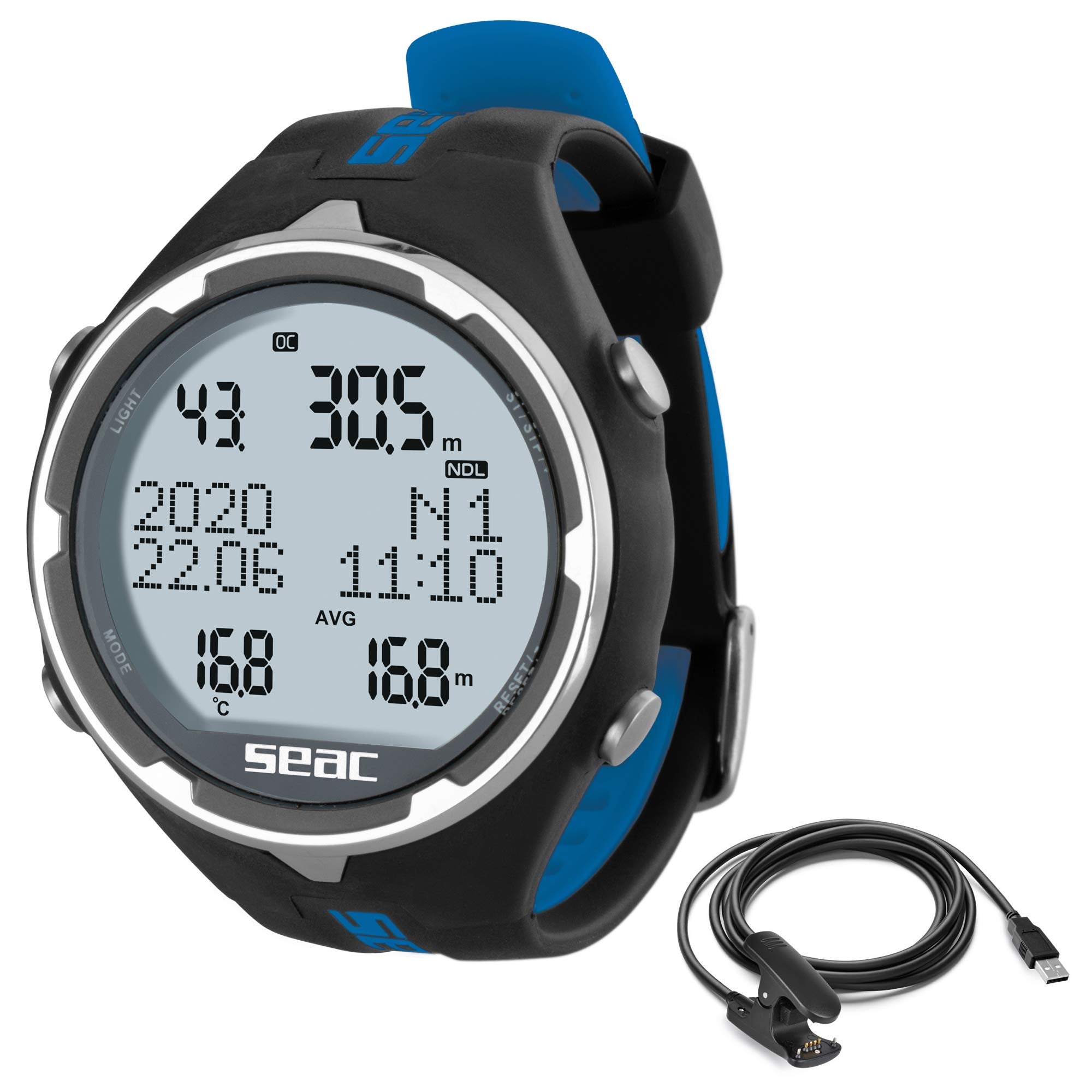 Seac Action, Dive Computer with Scuba and Freediving Mode, Dive Logbook, Dive Planner, Safety Alarms, USB, Blue
