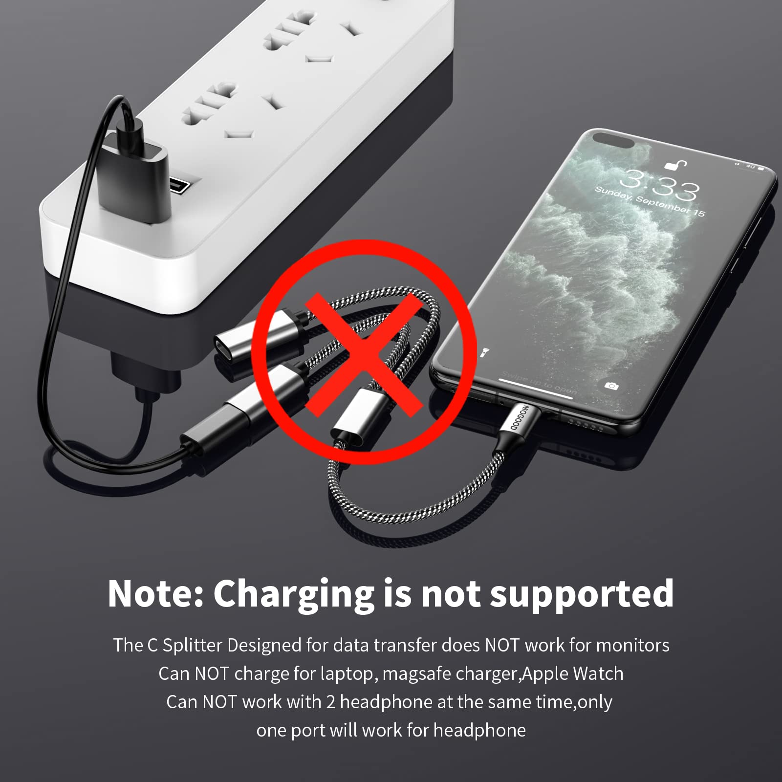 Mogood Usb C To Dual Usb C Female Adapter, 2 Ports, Not For Monitor And Charging, Incredibly Durable, Super Fit, 5V/0.9A Power O