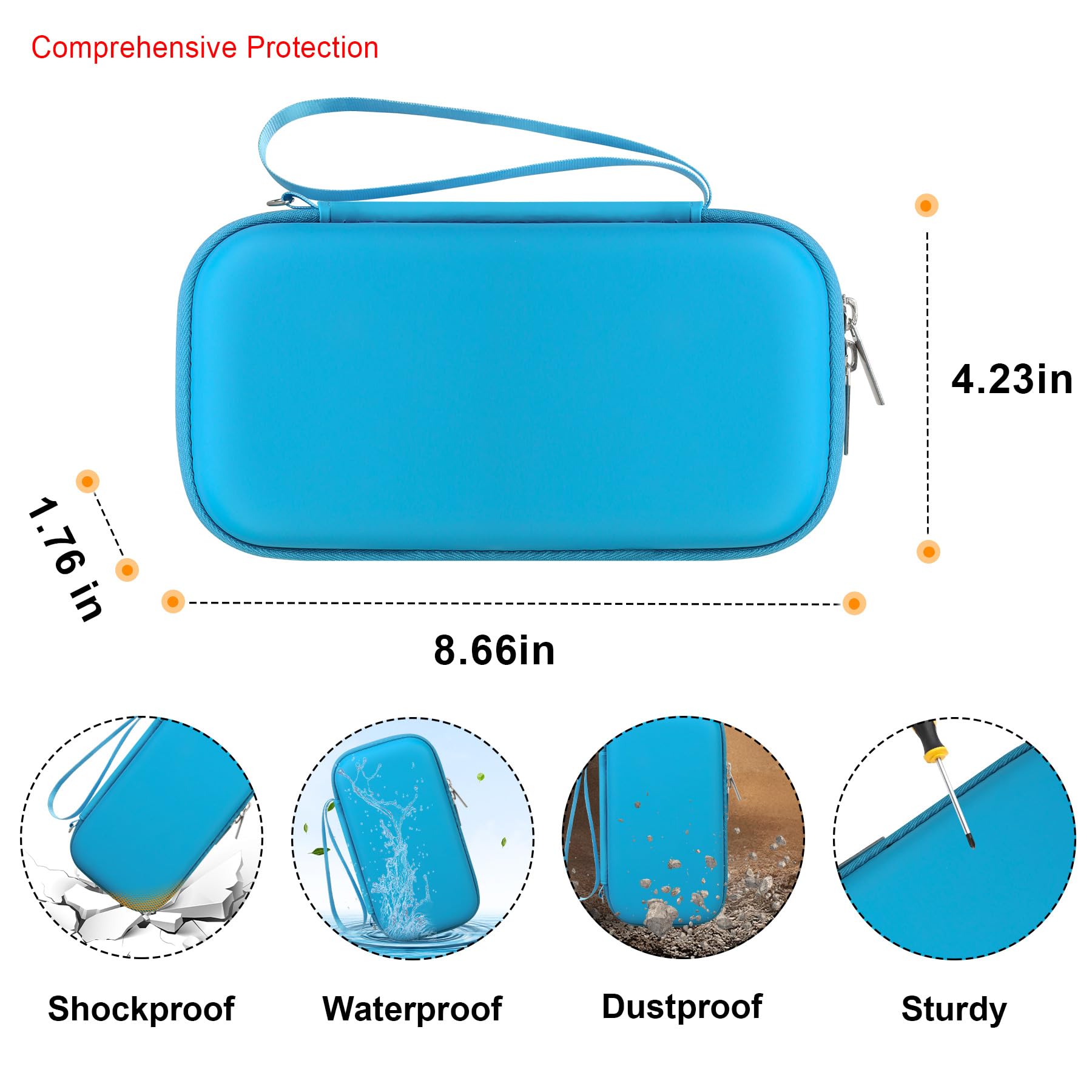 Elonbo Hard Travel Case For Texas Instruments Ti Nspire Cx Ii Cas/Cx Ii/Cx Cas Color Graphing Calculator, Extra Zipped Pocket Fits Charging Cable, Charger, Manual, Blue
