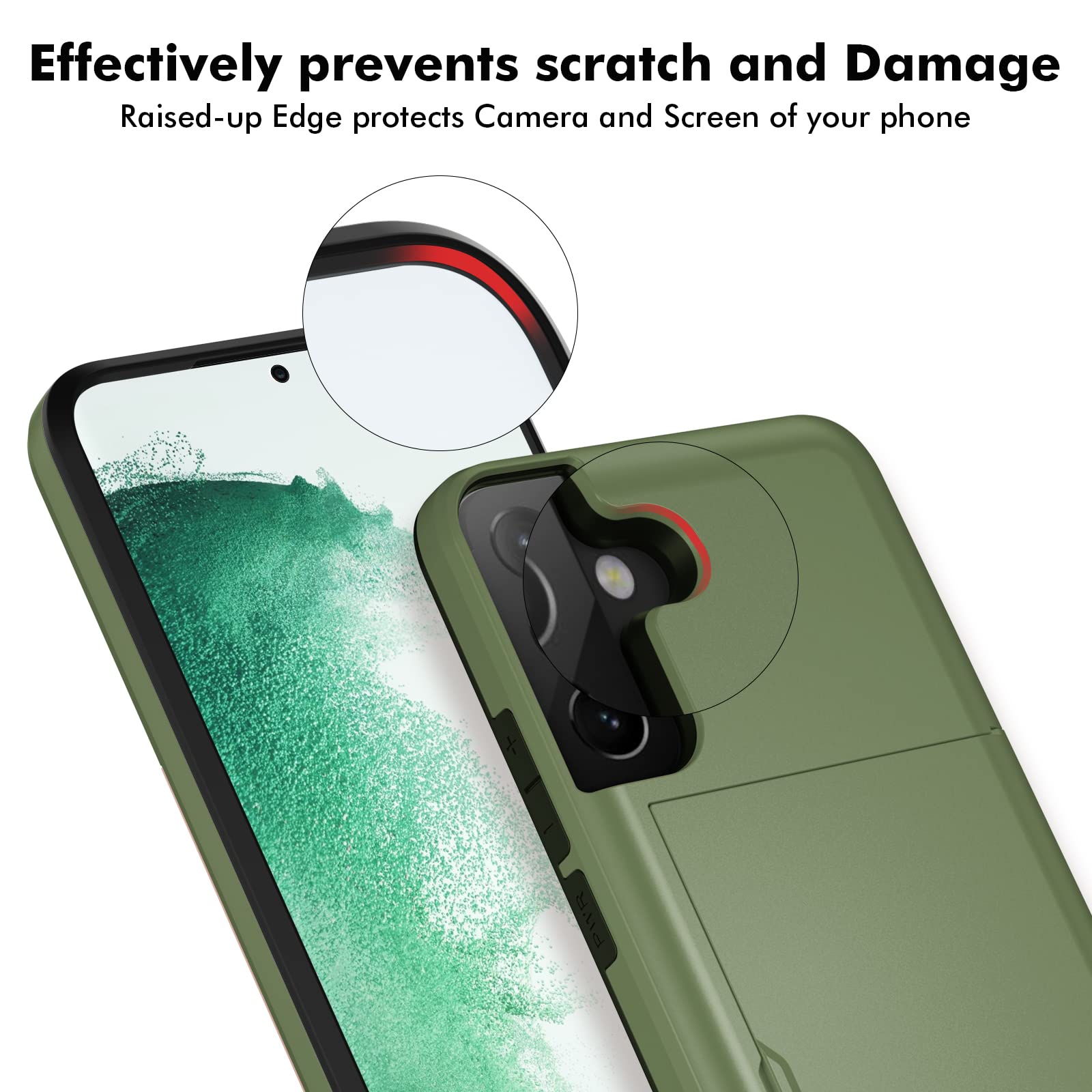 Jiunai For Samsung S22 Case, Galaxy S22 Case Credit Card Ids Cash Holder Shell Wallet Case Slide Cover Dual Layer Hard Pc Rubber