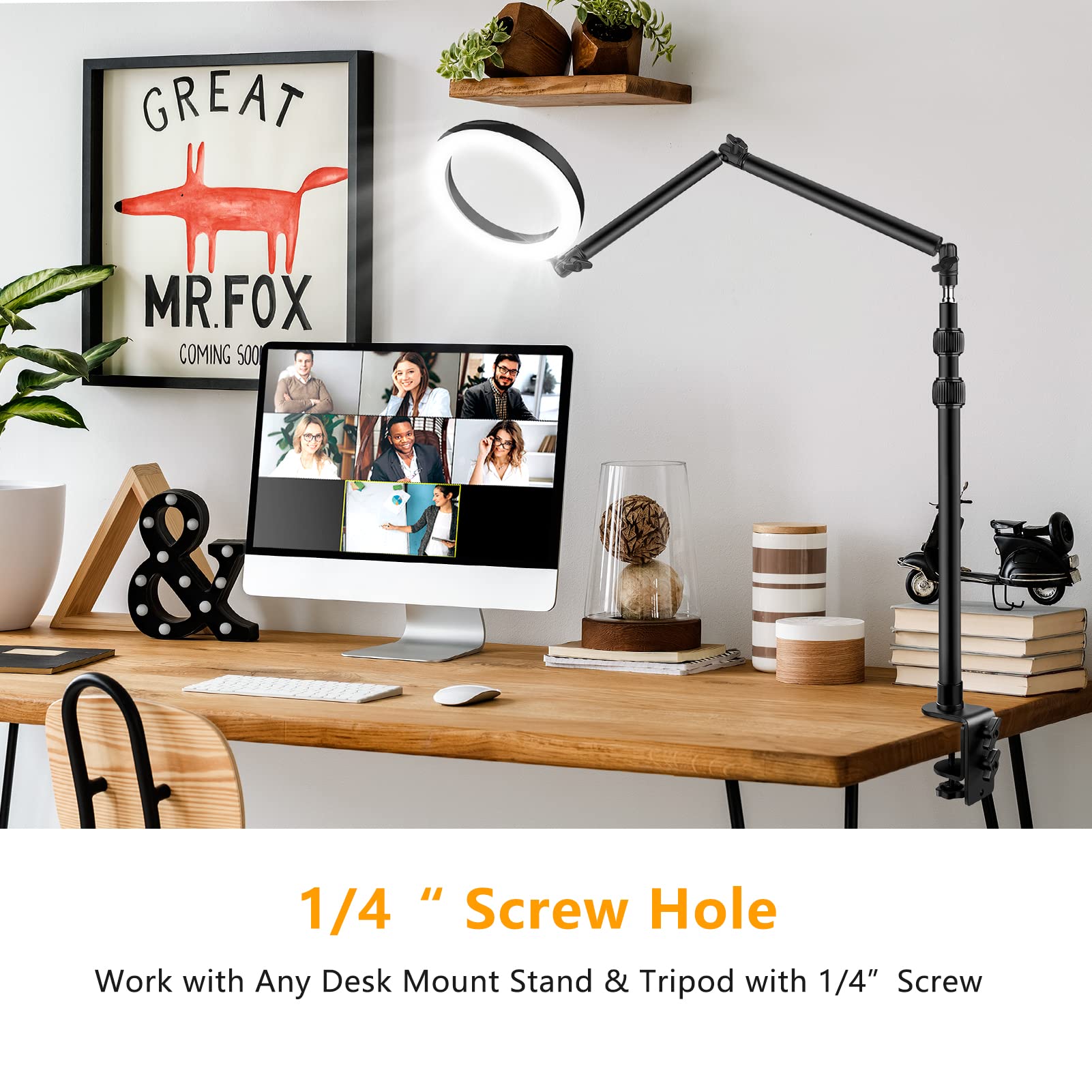 Obeamiu Camera Desk Mount Stand With 24.41'' Detachable Magic Arm, Mount Light Stand With 360� Ballhead, 16.7 40.1'' Tabletop Clamp Stand For Dslr Camera/Fill Lights/Selfies/Live Streaming/Webcam