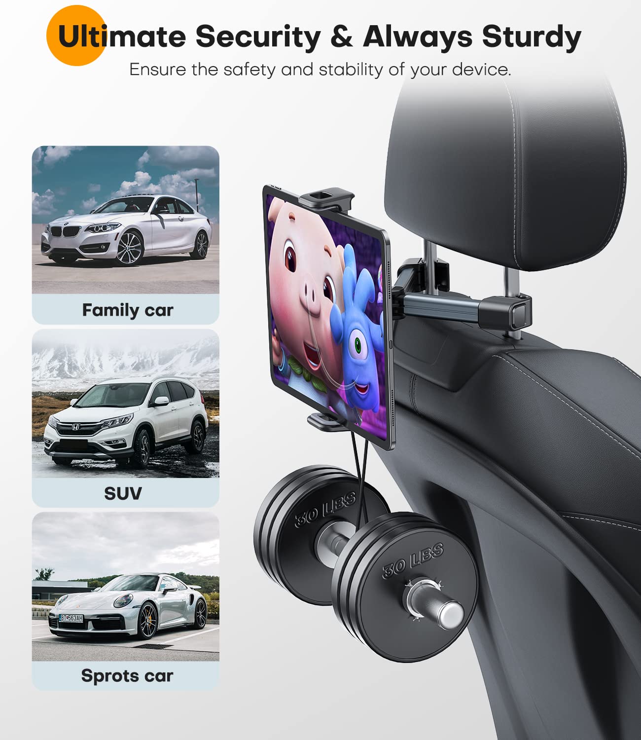 Mibhuvan Universal Car Headrest Tablet Holder For Ipad, Iphone, Samsung, Other 4.7 13'' Devices