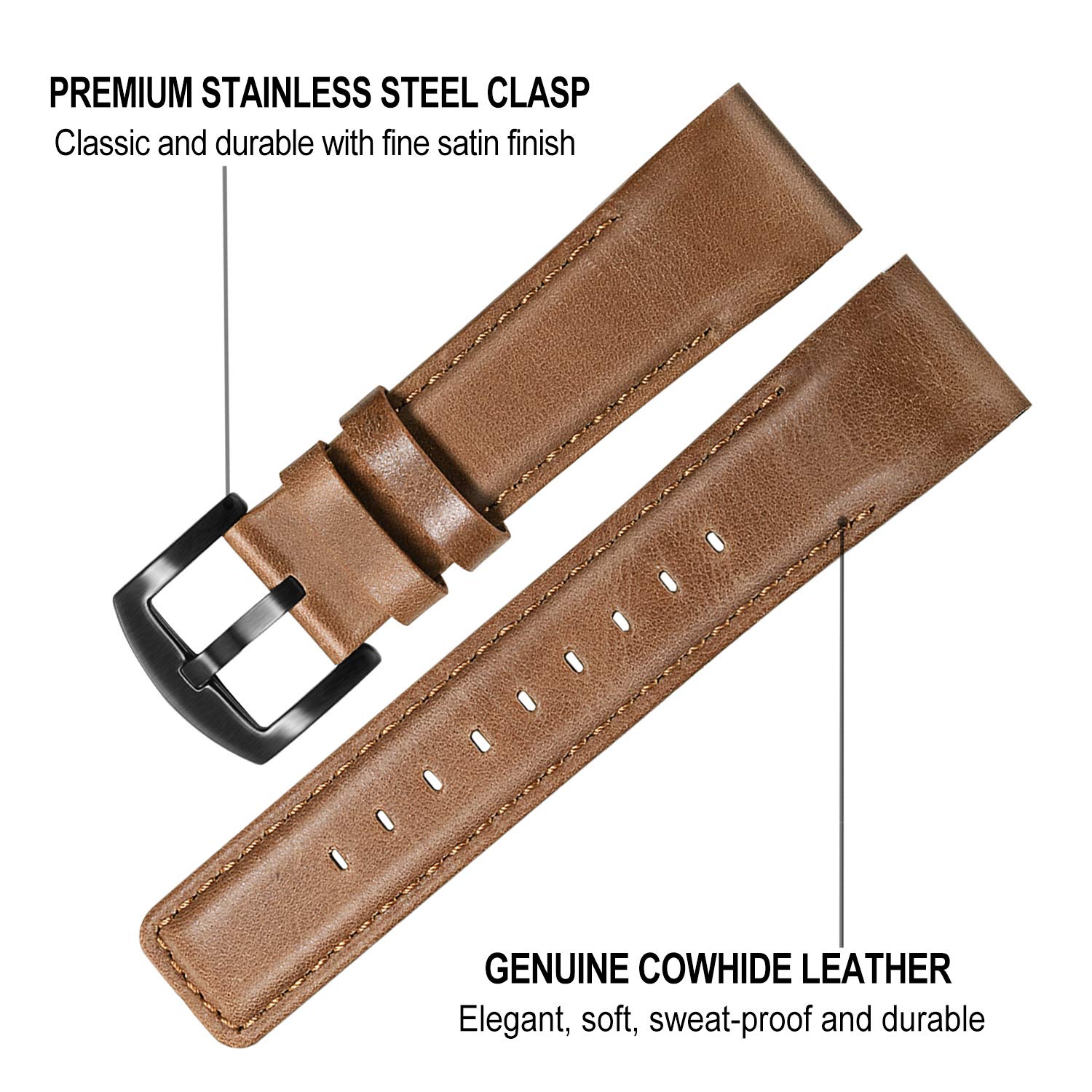 Trumirr Watchband For Fenix 8 51Mm / 7X / 6X Pro / 5X Plus, 26Mm Quick Fit Watch Band Genuine Cowhide Leather Strap For Garmin E