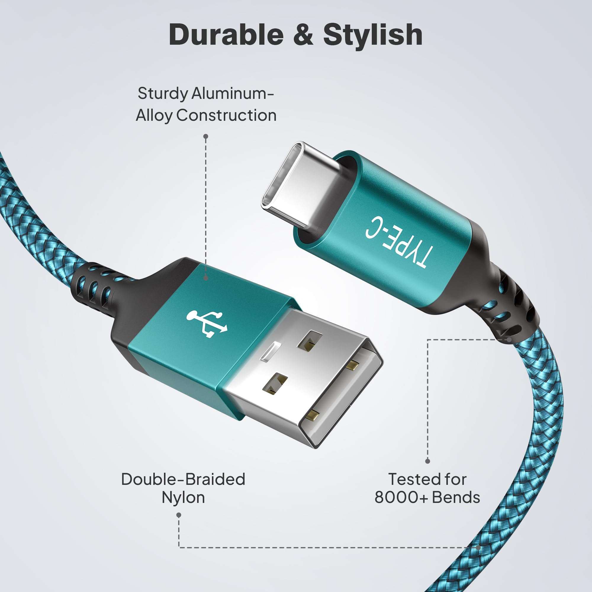 Elebase Usb C Car Charger Cable 3 Pack 1.5/3.3/6.6Ft,Usbc Charging Cord For Iphone 15 16 Max Samsung Galaxy S8 S9 S20 S21 S22 S2