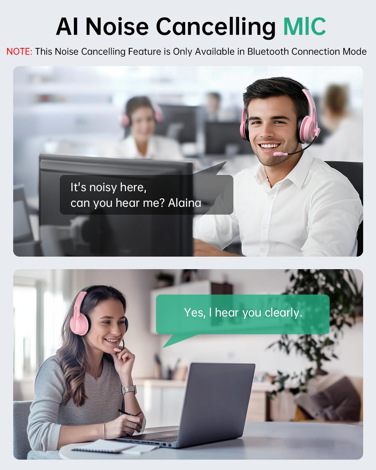 Wireless Headset With Mic For Work With Ai Noise Cancelling Mic For Clear Calls, Bluetooth V5.3 Headphones With Microphone To Us