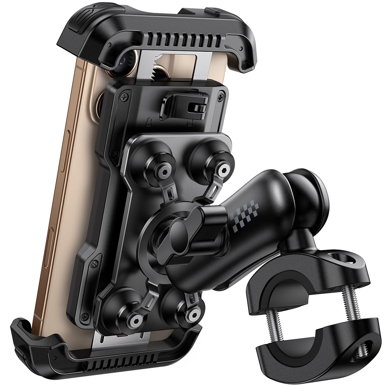 Aomiker Motorcycle Phone Mount Holder - [Metal Extension Arm] [Dual Vibration Dampener] Motorcycle Cell Phone Mount, Bike Phone 