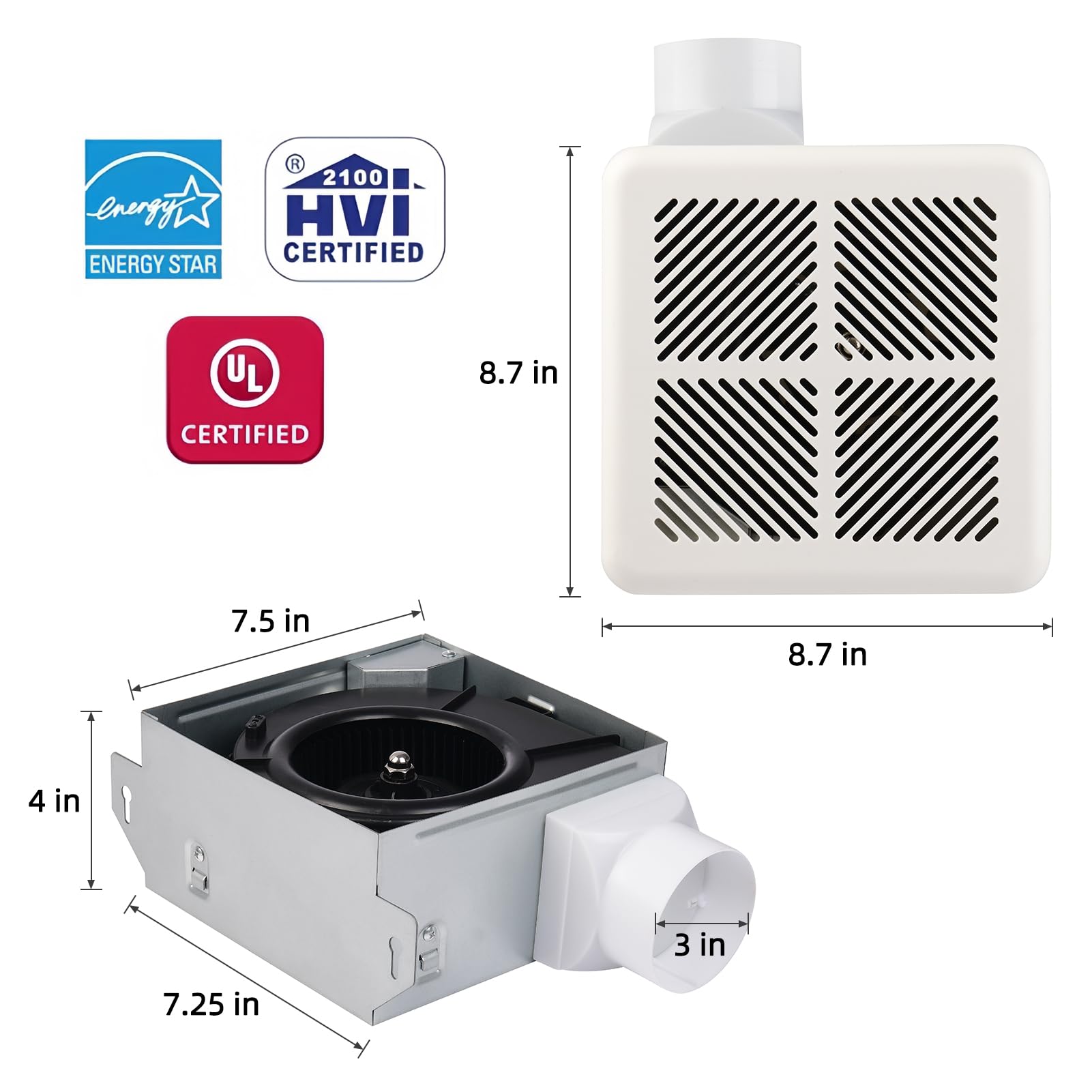 Tech Drive Very Quiet 50Cfm 1.2Sone Bathroom Ventilation And Exhaust Fan,3Inch Duct, Ceiling Or Wall Mounted Fan, Easy To Instal