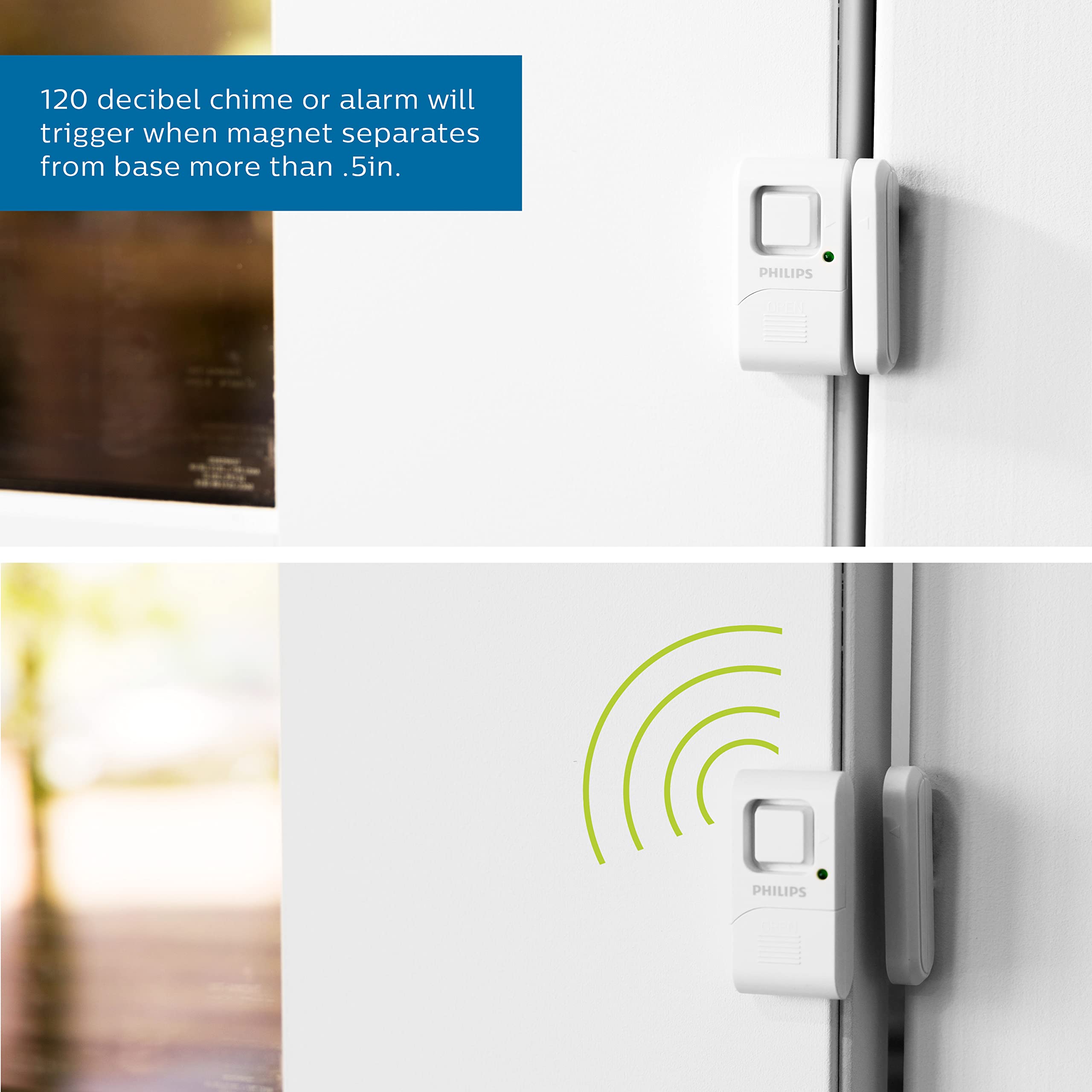 Philips Personal Security Window And Door Alarm, 4 Pack, Diy Protection, Burglar Alert, Wireless, Chime/Alarm, Easy Installation