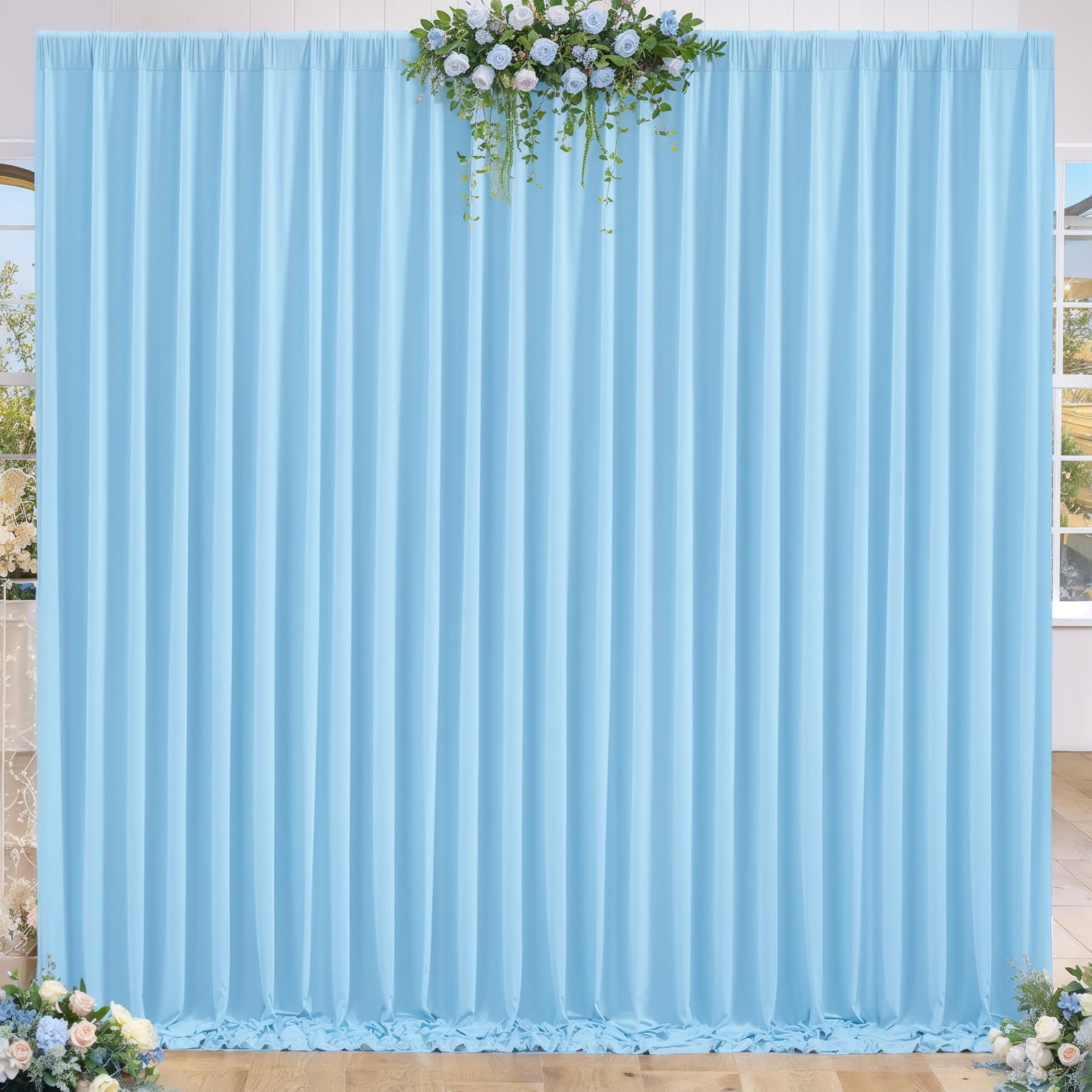 Baby Blue Drapes For Backdrop 10Ft X 8Ft Wrinkle Free Photo Backdrop Curtains Pleated Backdrop Soft Fabric Curtains For Backdrop