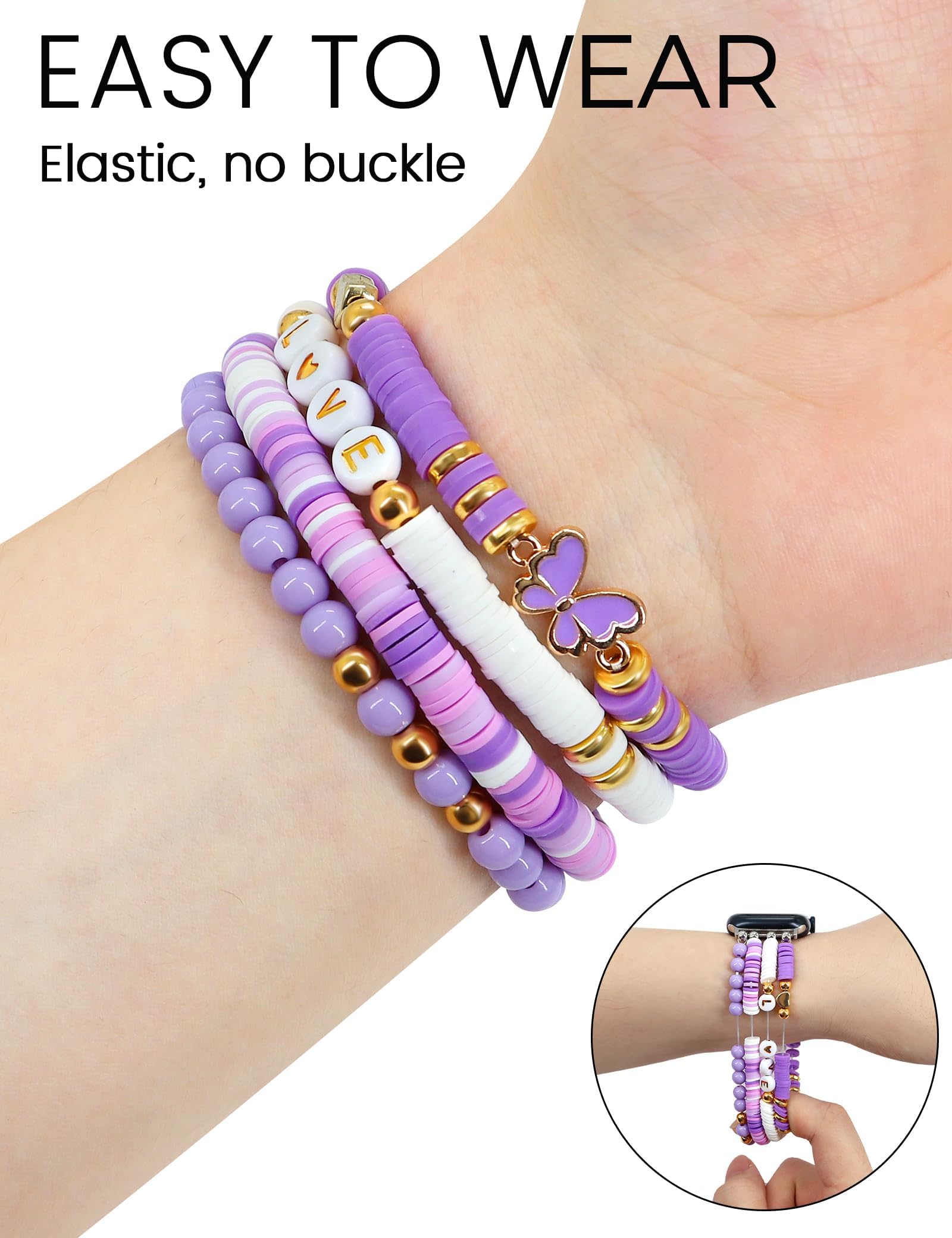 Jr.Dm Beaded Bracelet Compatible With Apple Watch 40Mm 38Mm 41Mm 42Mm For Women, Preppy Stack Cute Dressy Butterfly Handmade Str
