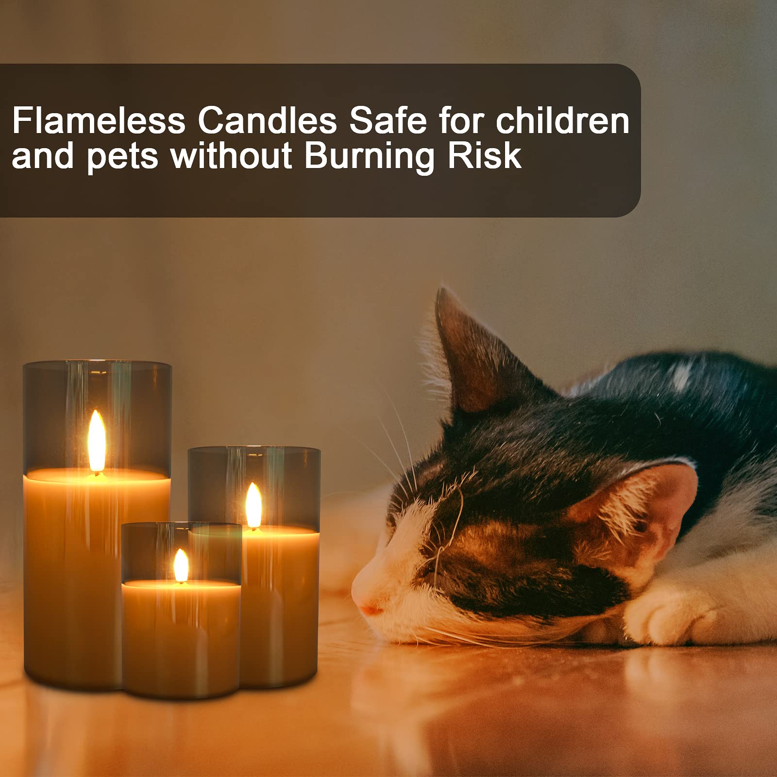 Rechargeable Led Flameless Candles Flickering With Timer & Remote Control, Built-In Battery Led Candles, Gray Glass Candles Gift