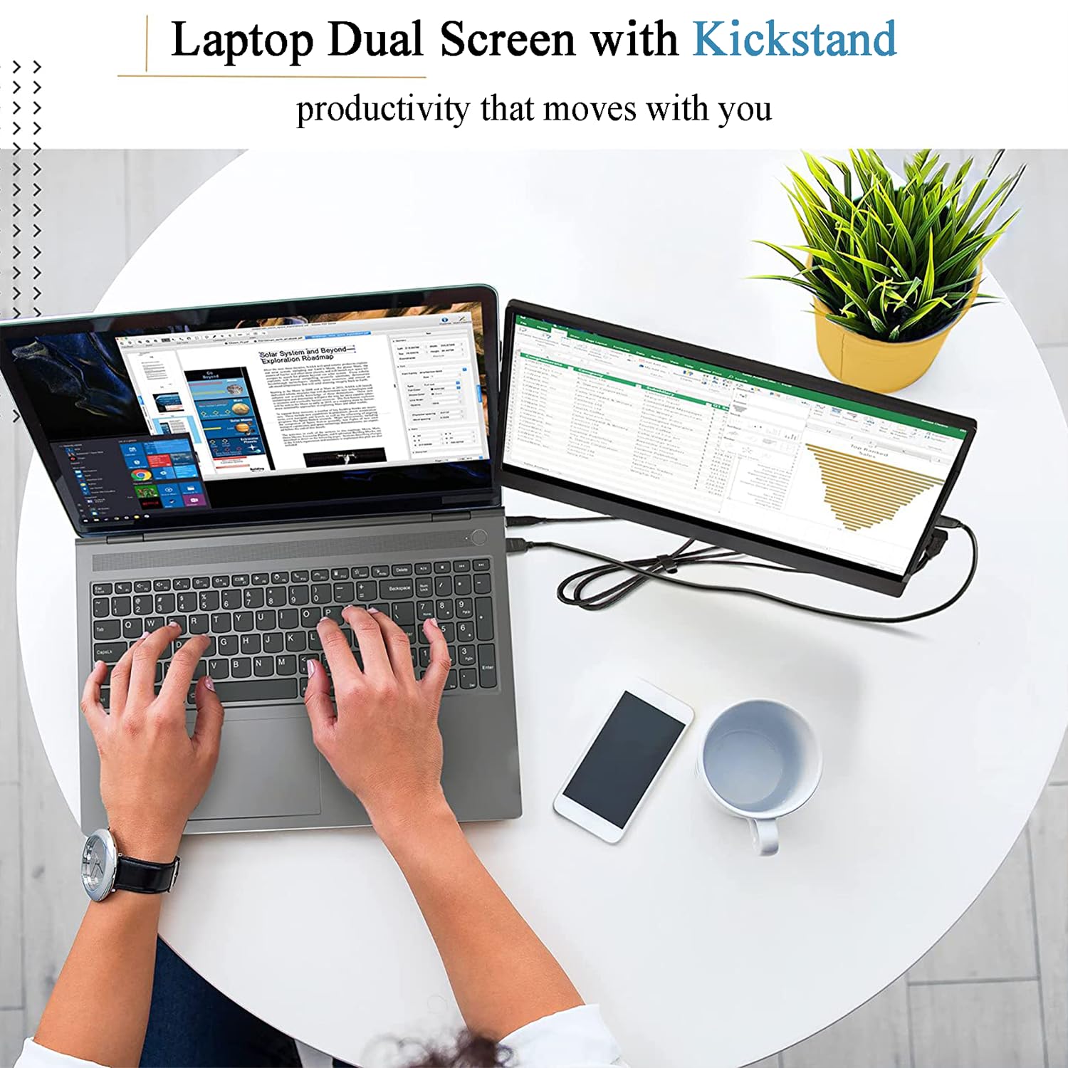 Laptop Screen Extender, 14.1'' Fhd 1080P Ips Laptop Monitor Extender Dual Screen, Swivel Attachable Portable Monitor For Laptop